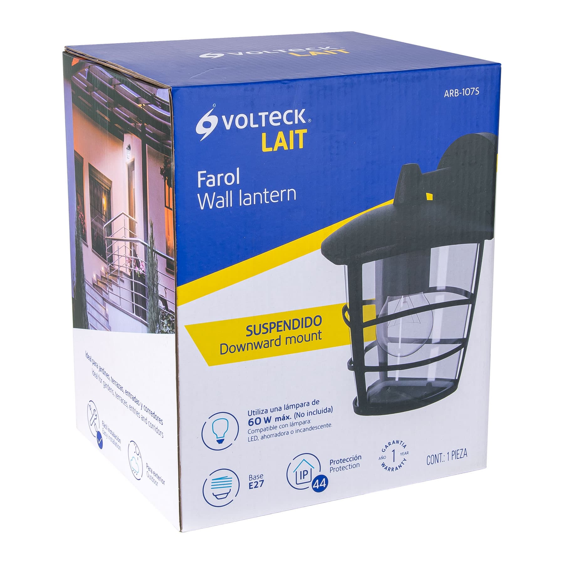Arbotante tipo farol moderno suspendido para exteriores, negro