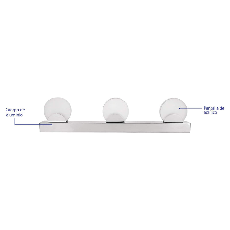 Arbotante decorativo de LED 10 W con 3 spots para baño