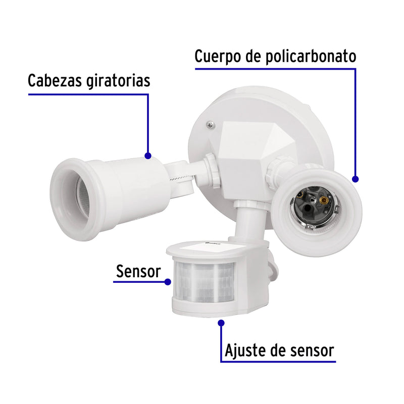 Arbotante blanco con sensor movimiento,  Lámparas no incluidas