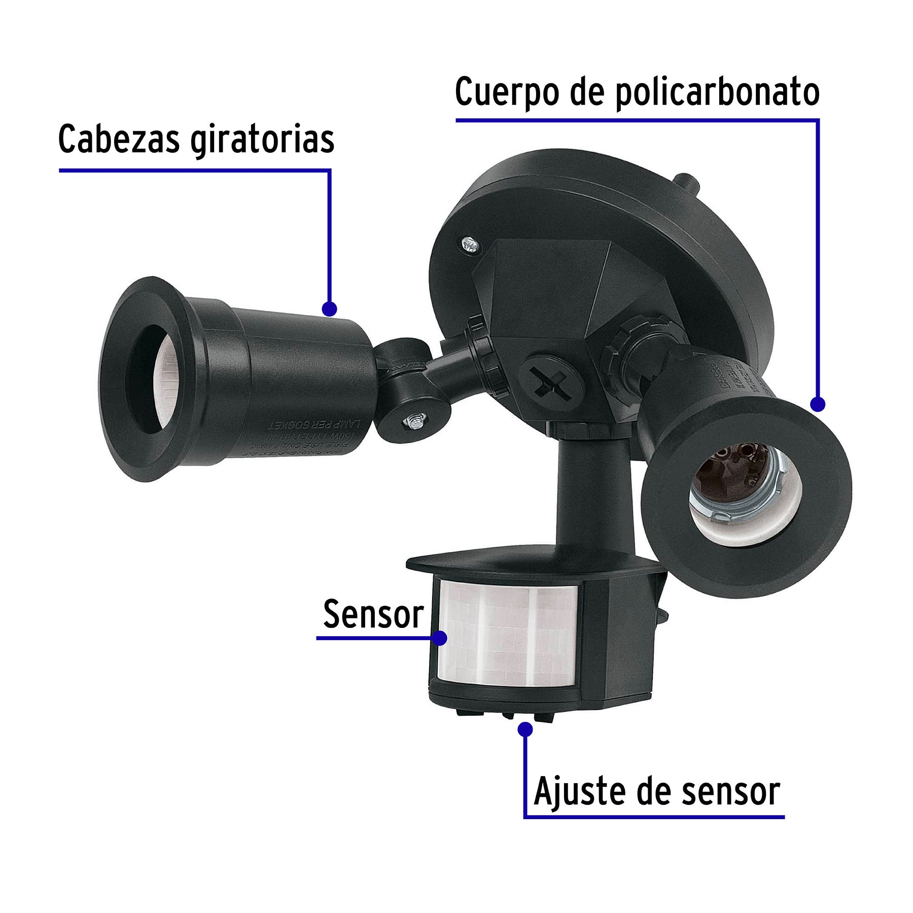 Arbotante negro con sensor movimiento, lámparas no incluidas