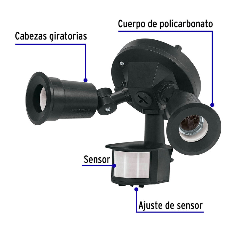 Arbotante negro con sensor movimiento,  Lámparas no incluidas