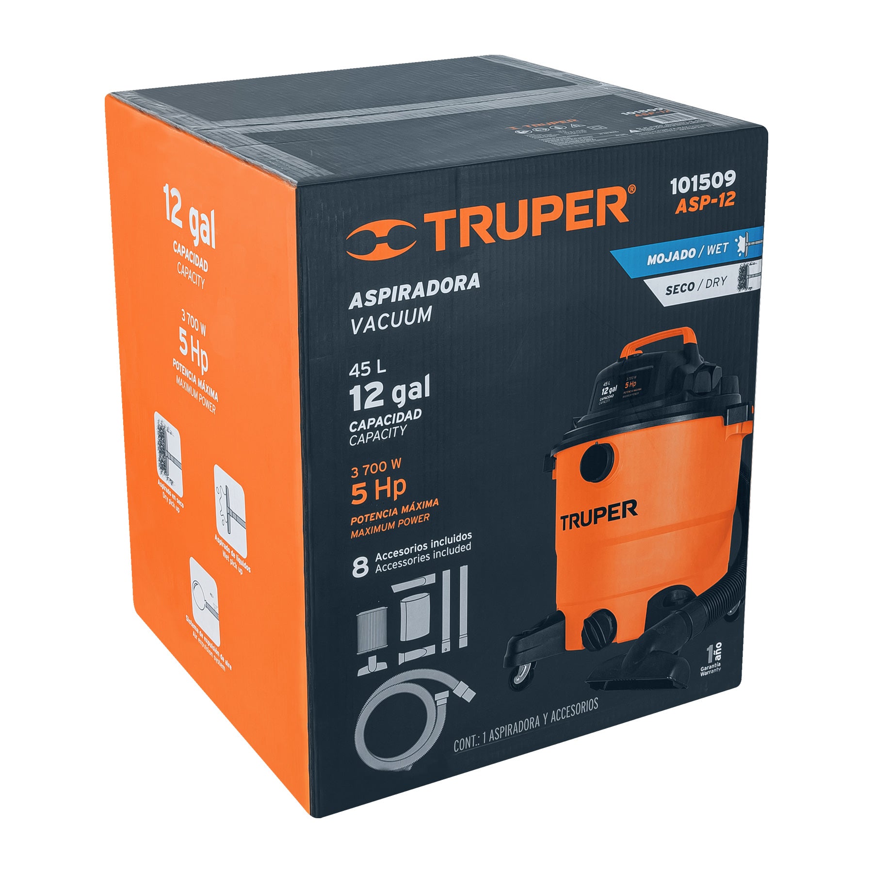 Aspiradora de sólidos y líquidos, 12 gal, plástica, Truper