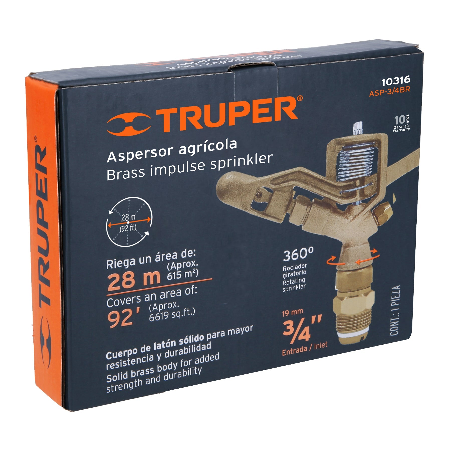 Aspersor agrícola de 3/4" fundido en latón, Truper