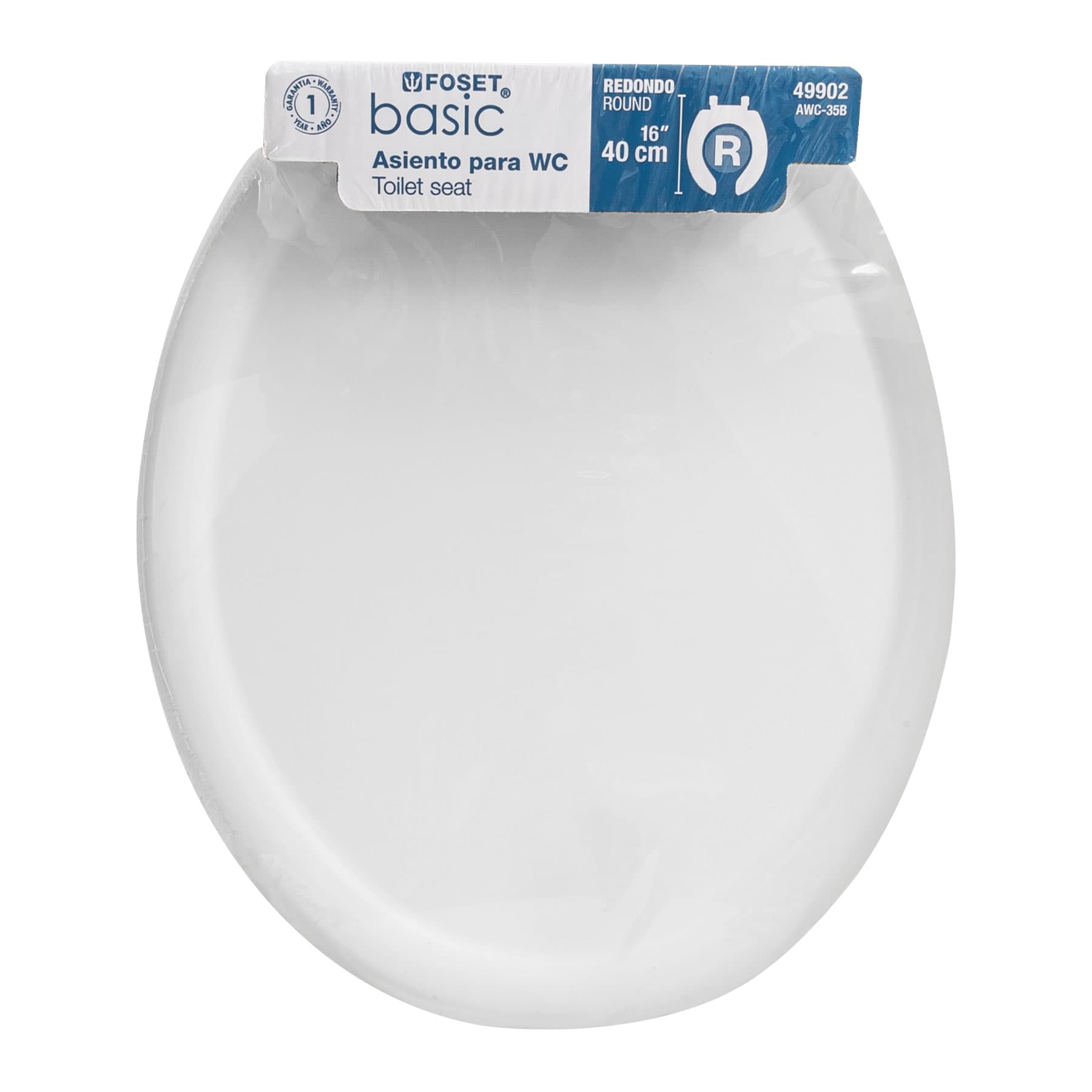 Asiento redondo ligero con tapa para WC, blanco, Foset BASIC