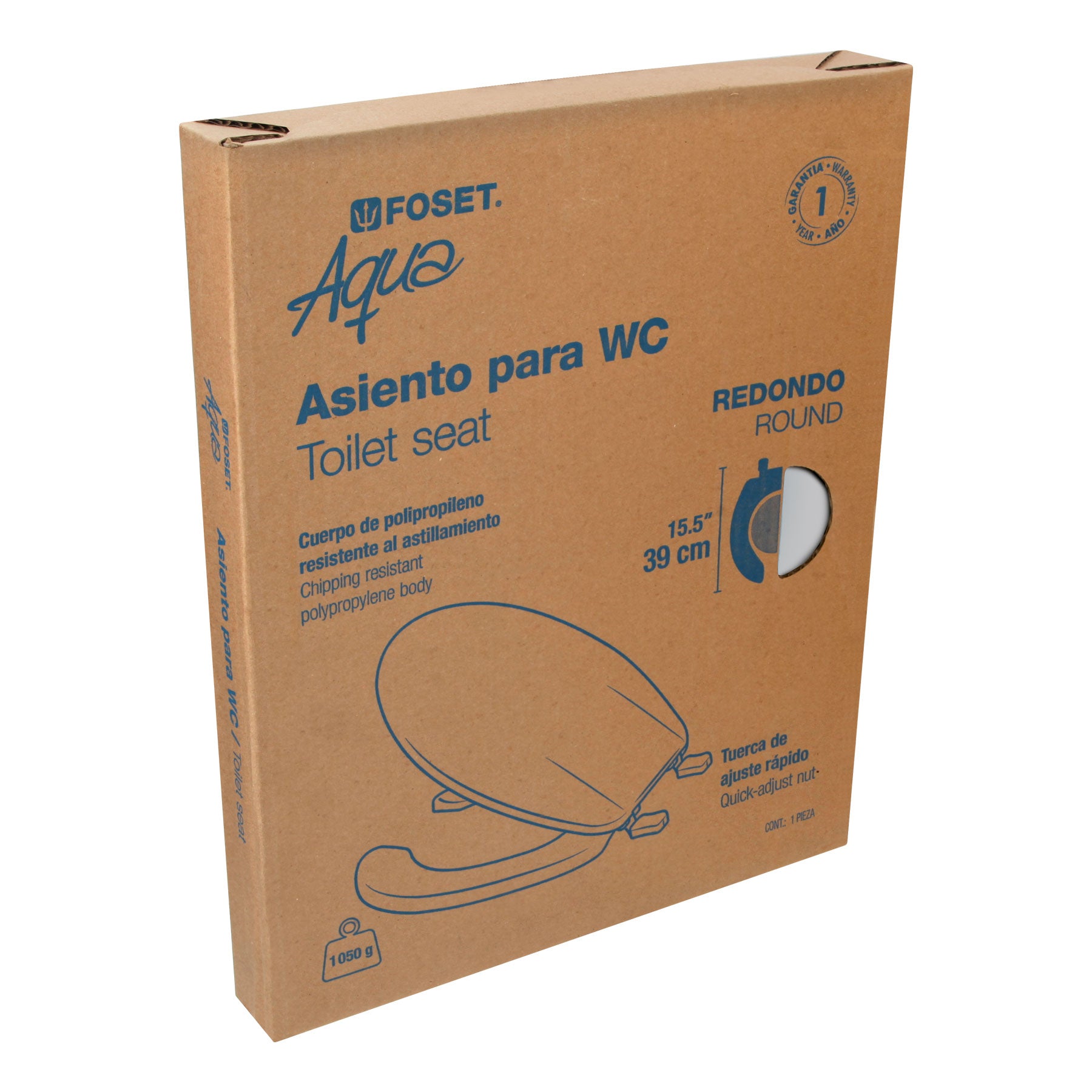 Asiento redondo con tapa para WC, abierto, blanco, Foset