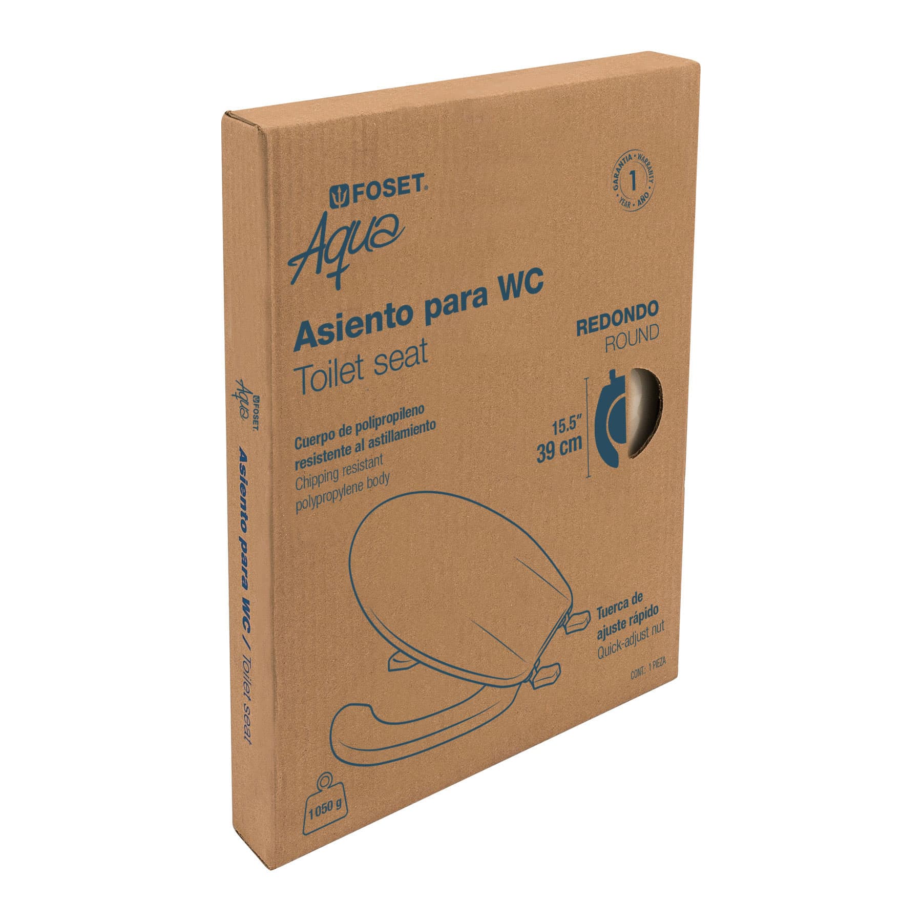 Asiento redondo con tapa para WC, abierto, hueso, Foset