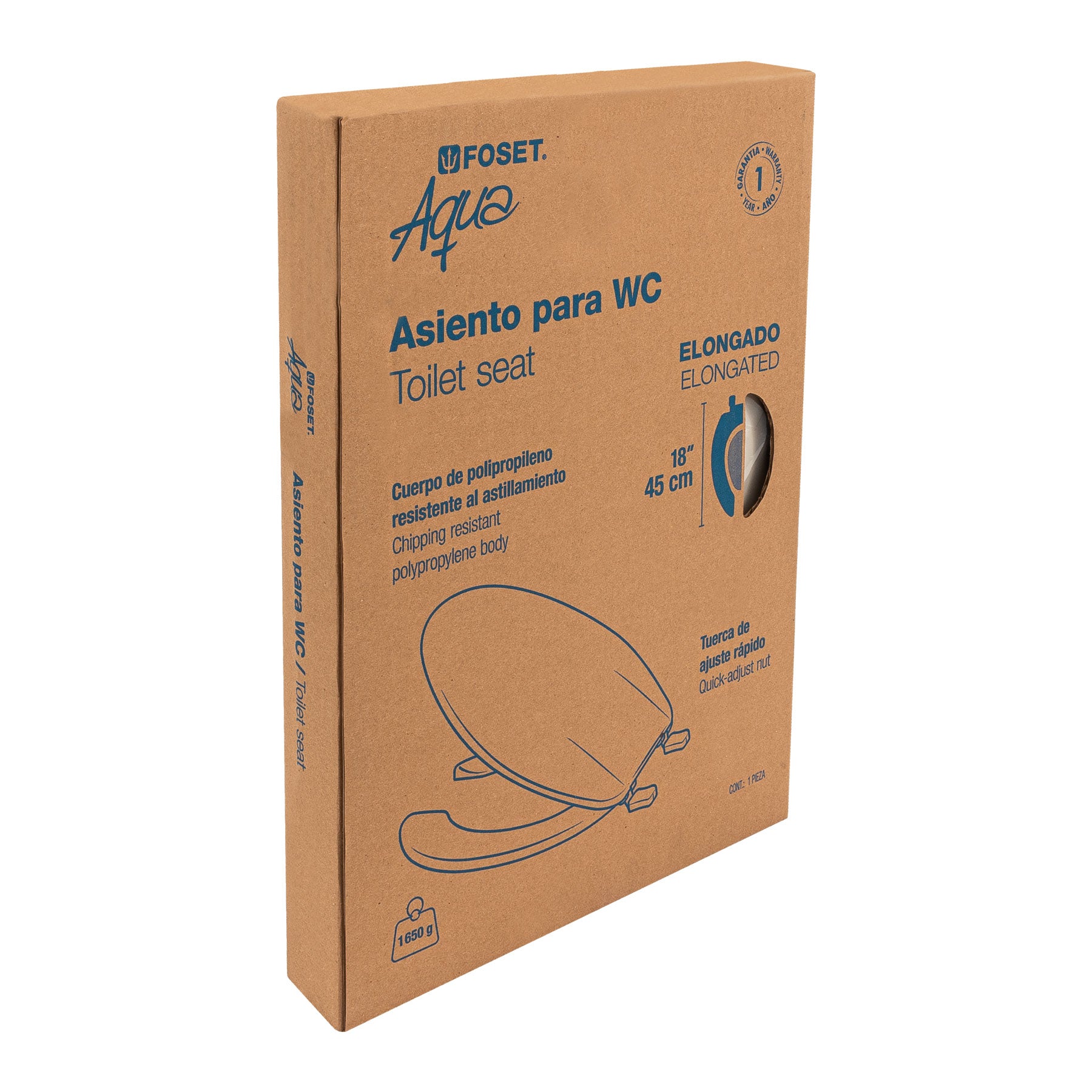 Asiento alargado con tapa para WC, abierto, hueso, Foset