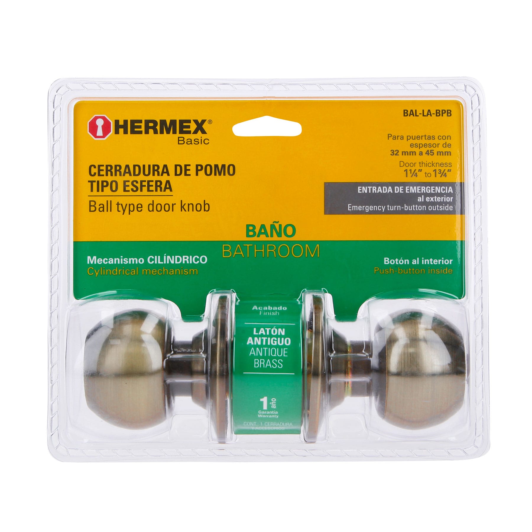 Cerradura esfera cilíndrico, baño, antiguo, blíster, BASIC