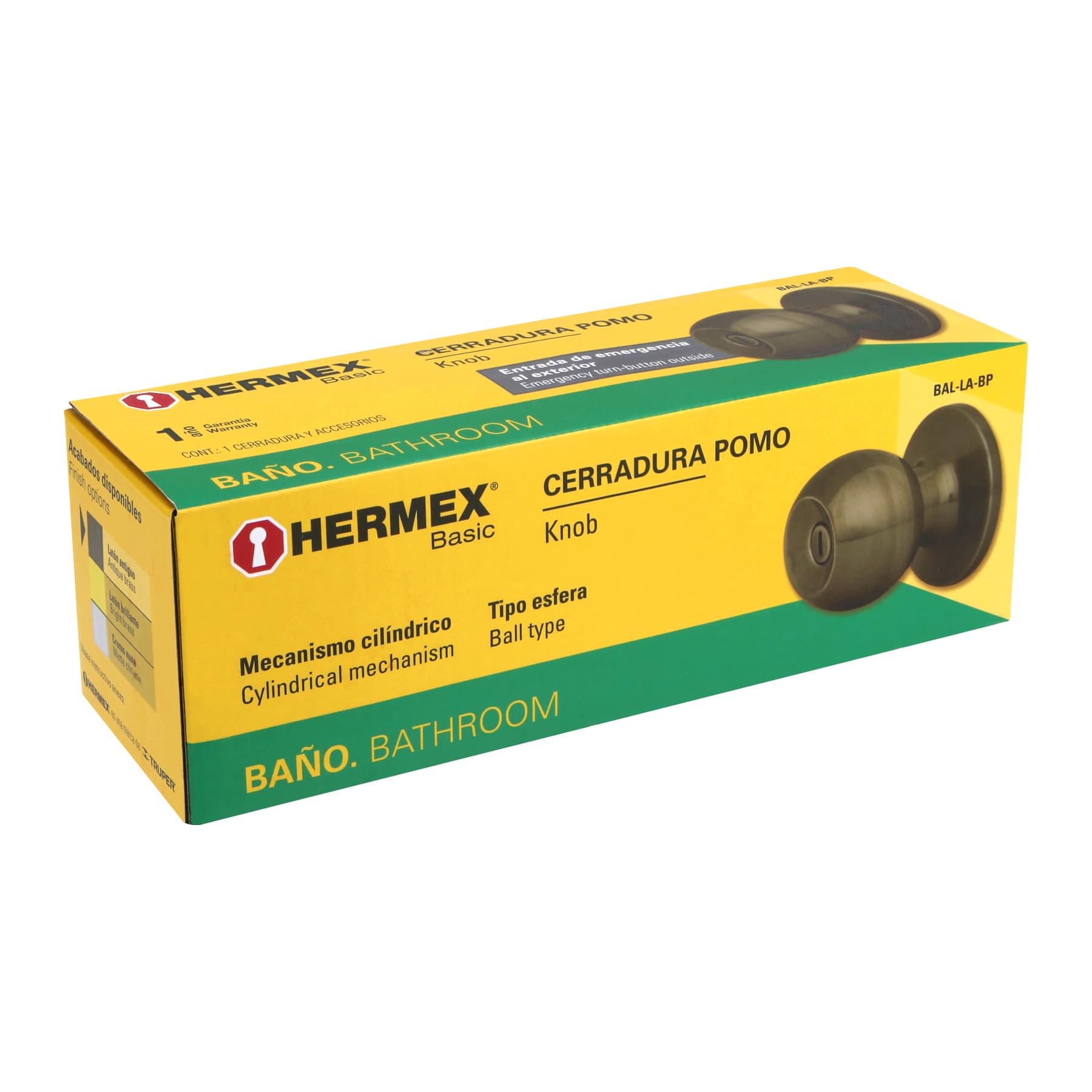 Cerradura tipo esfera, cilíndrico, baño, antiguo, BASIC