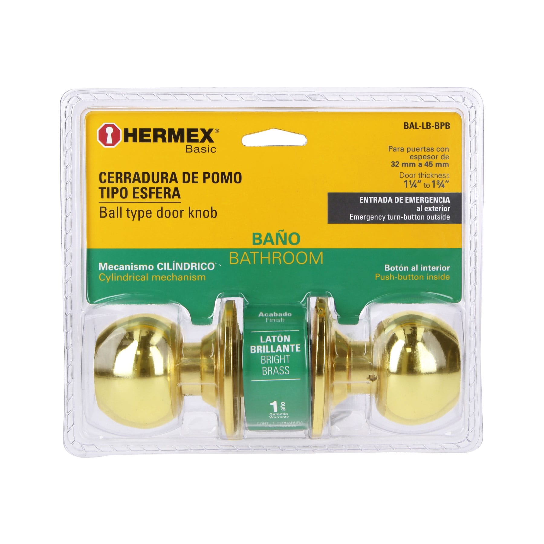 Cerradura esfera cilíndrico, baño, brillante, blíster, BASIC