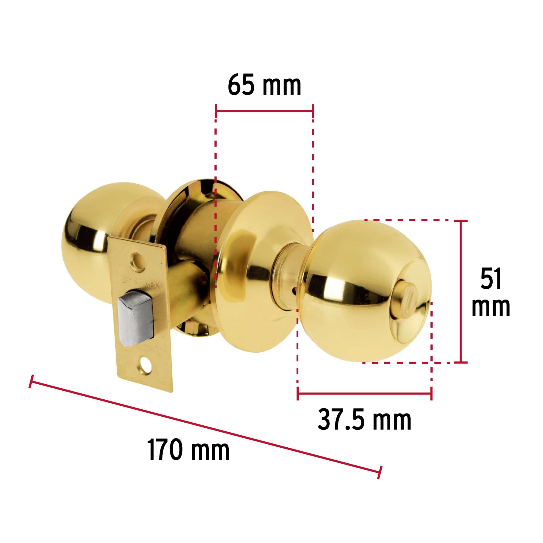 Cerradura tipo esfera, cilíndrico, baño, brillante, BASIC