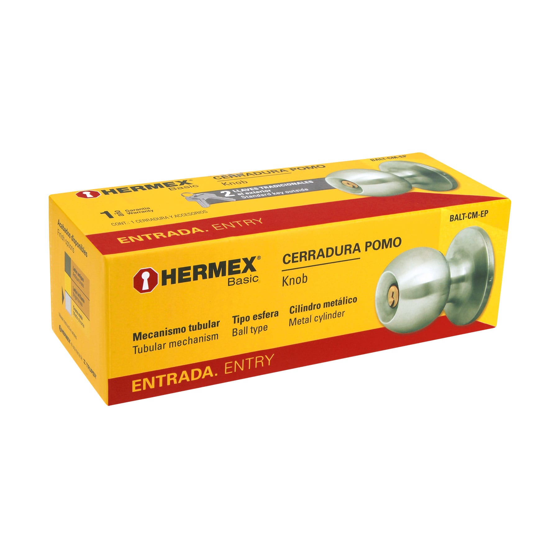 Cerradura tipo esfera, tubular, entrada, cromo, Hermex BASIC