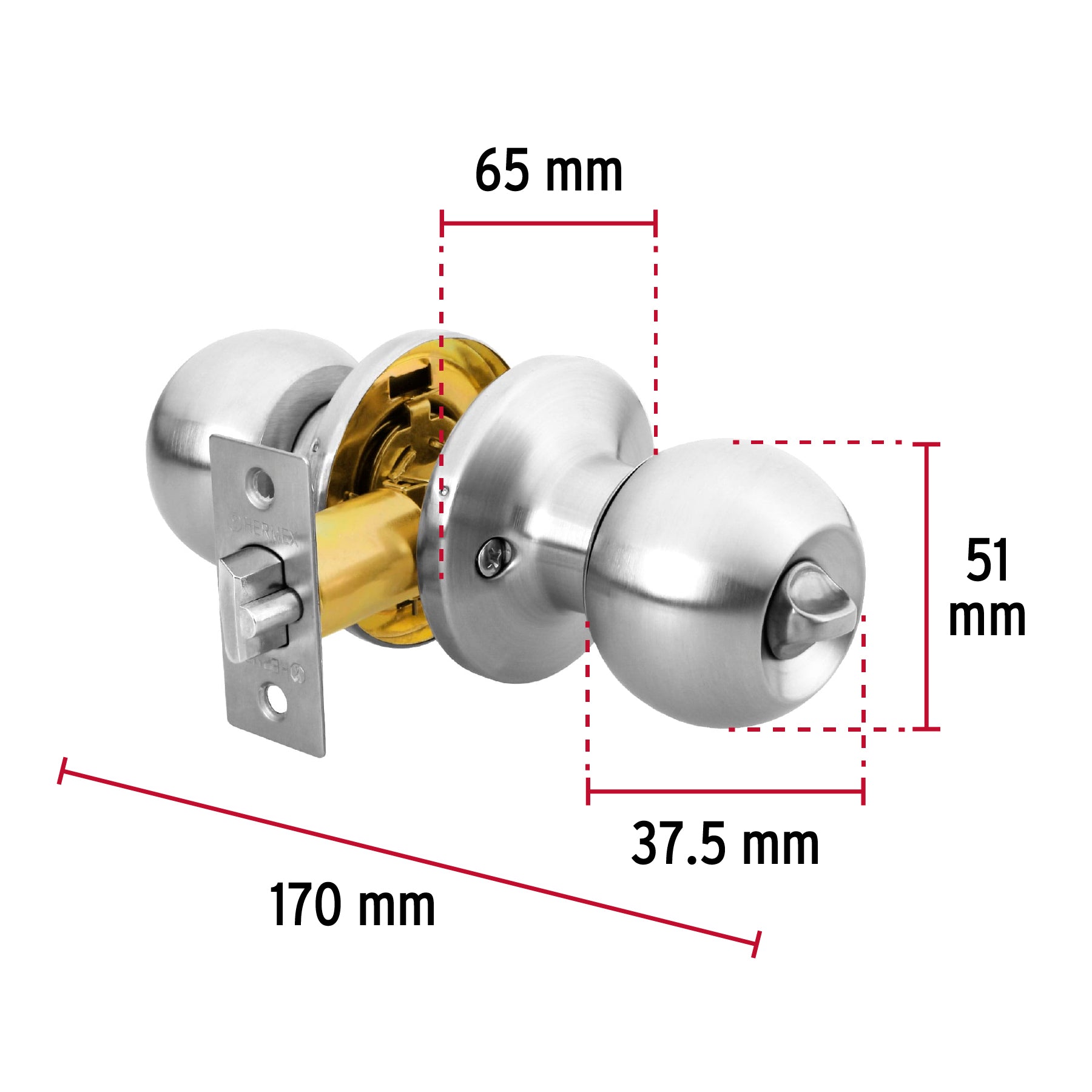 Cerradura tipo esfera, tubular, recámara, cromo, BASIC