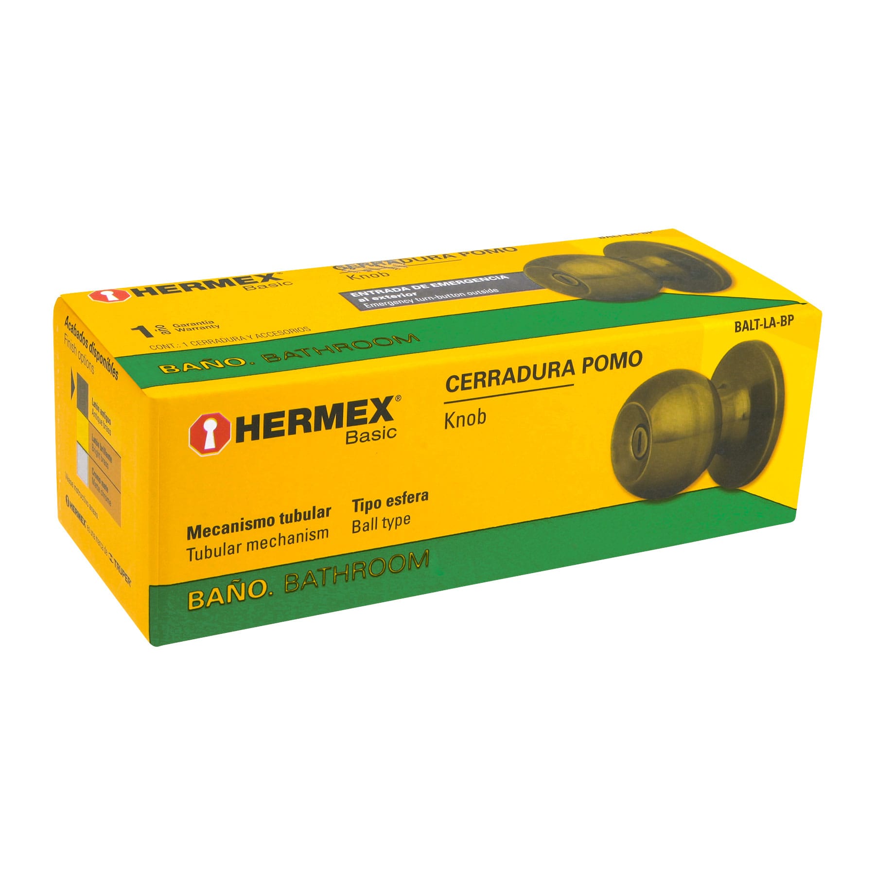 Cerradura tipo esfera, tubular, baño, antiguo, Hermex BASIC