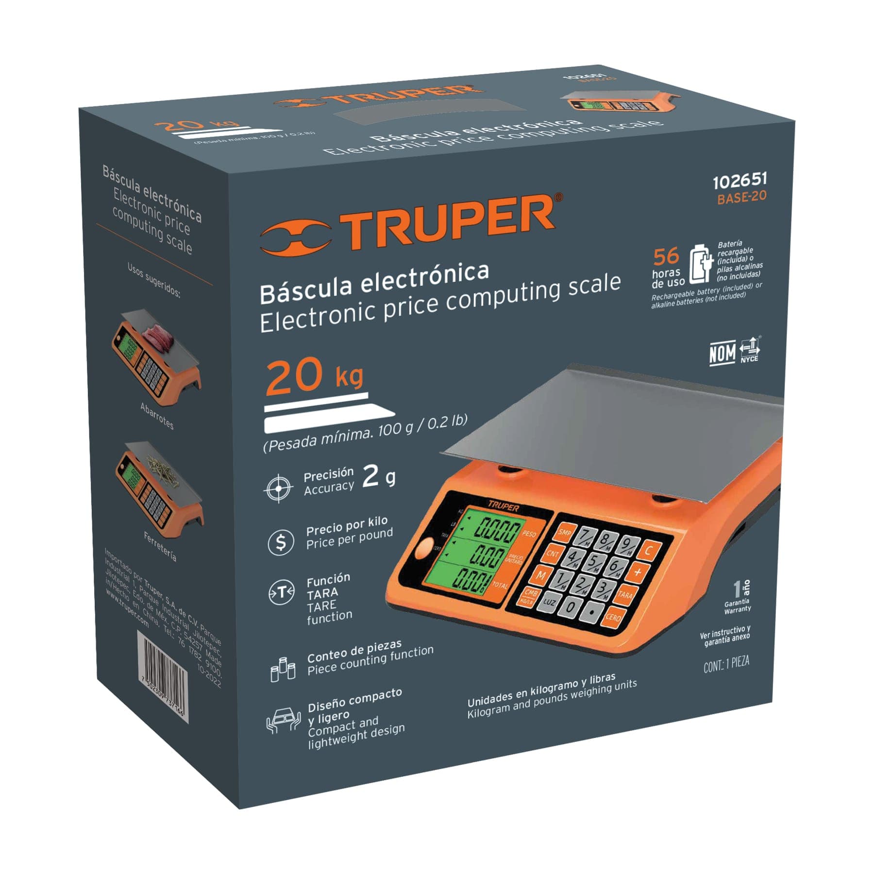 Báscula electrónica multifunciones 20 kg, Truper