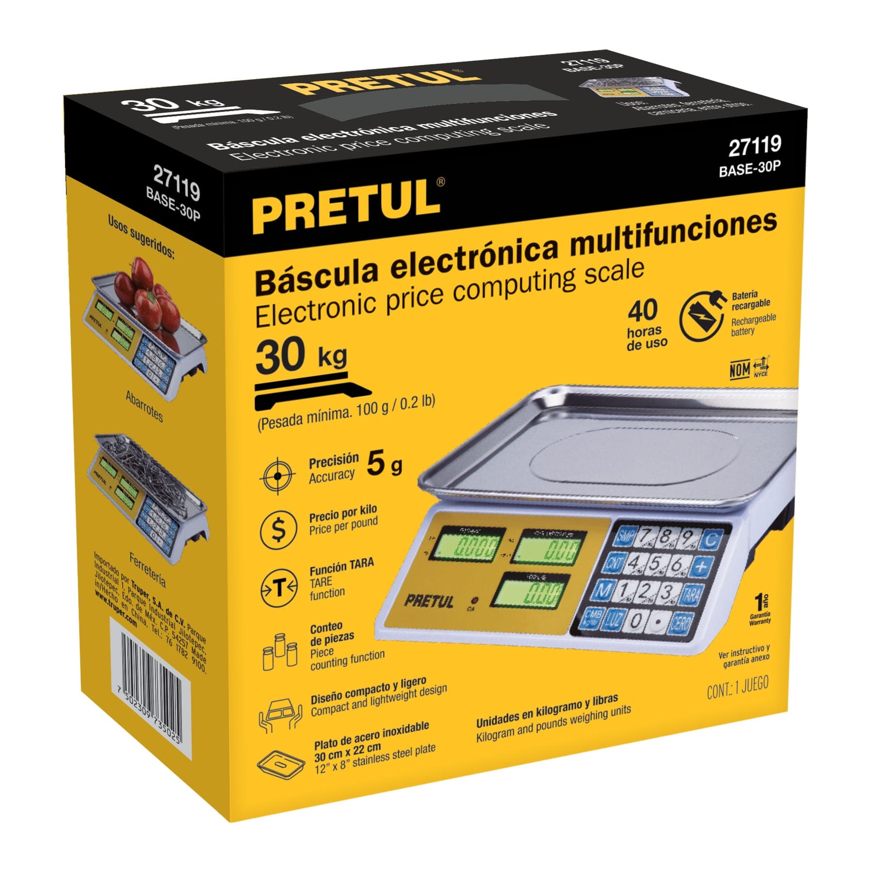 Báscula electrónica multifunciones 30 kg, Pretul