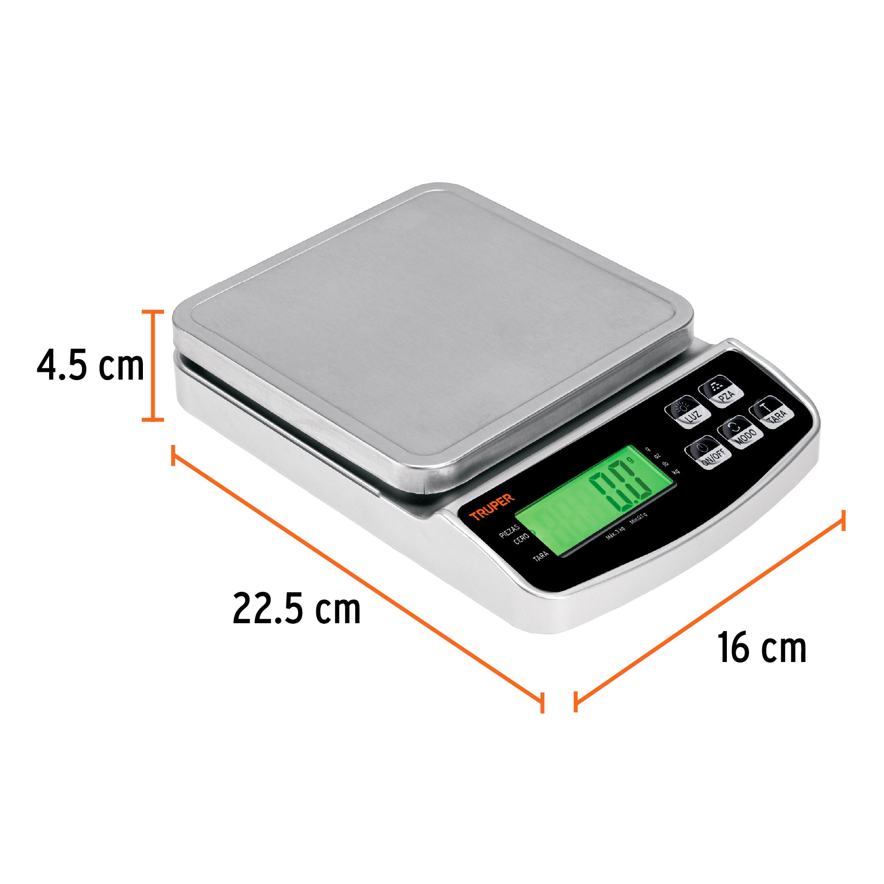 Báscula electrónica de precisión, recargable, 3 kg, Truper