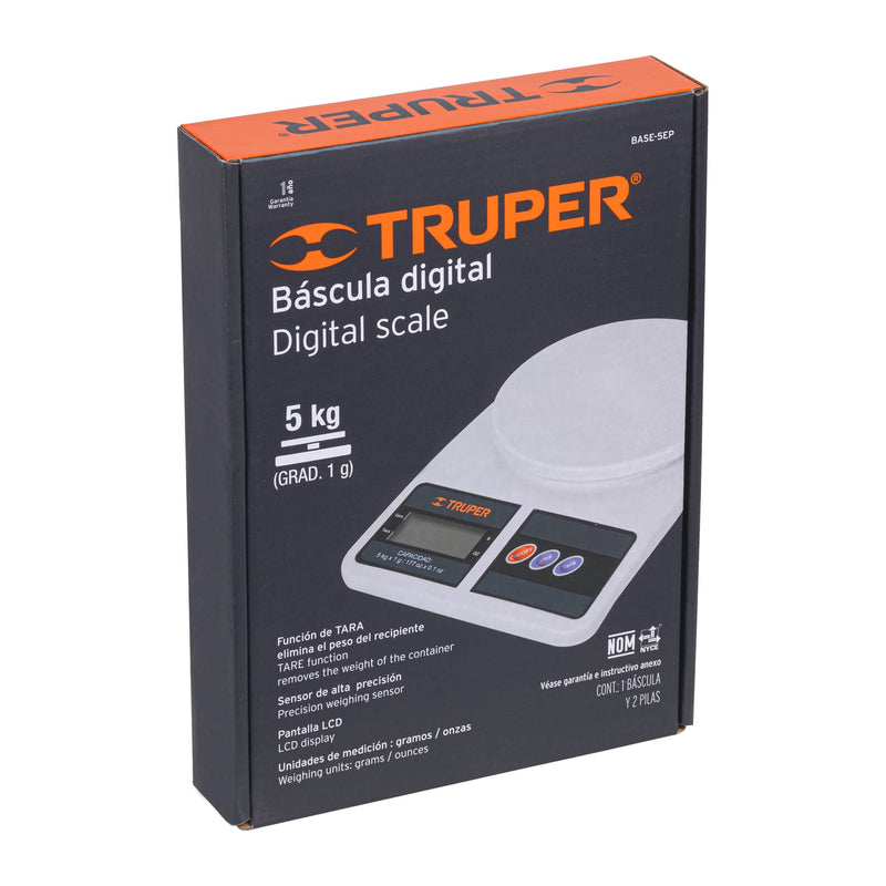 Báscula capacidad 5 kg digital para cocina,  Truper
