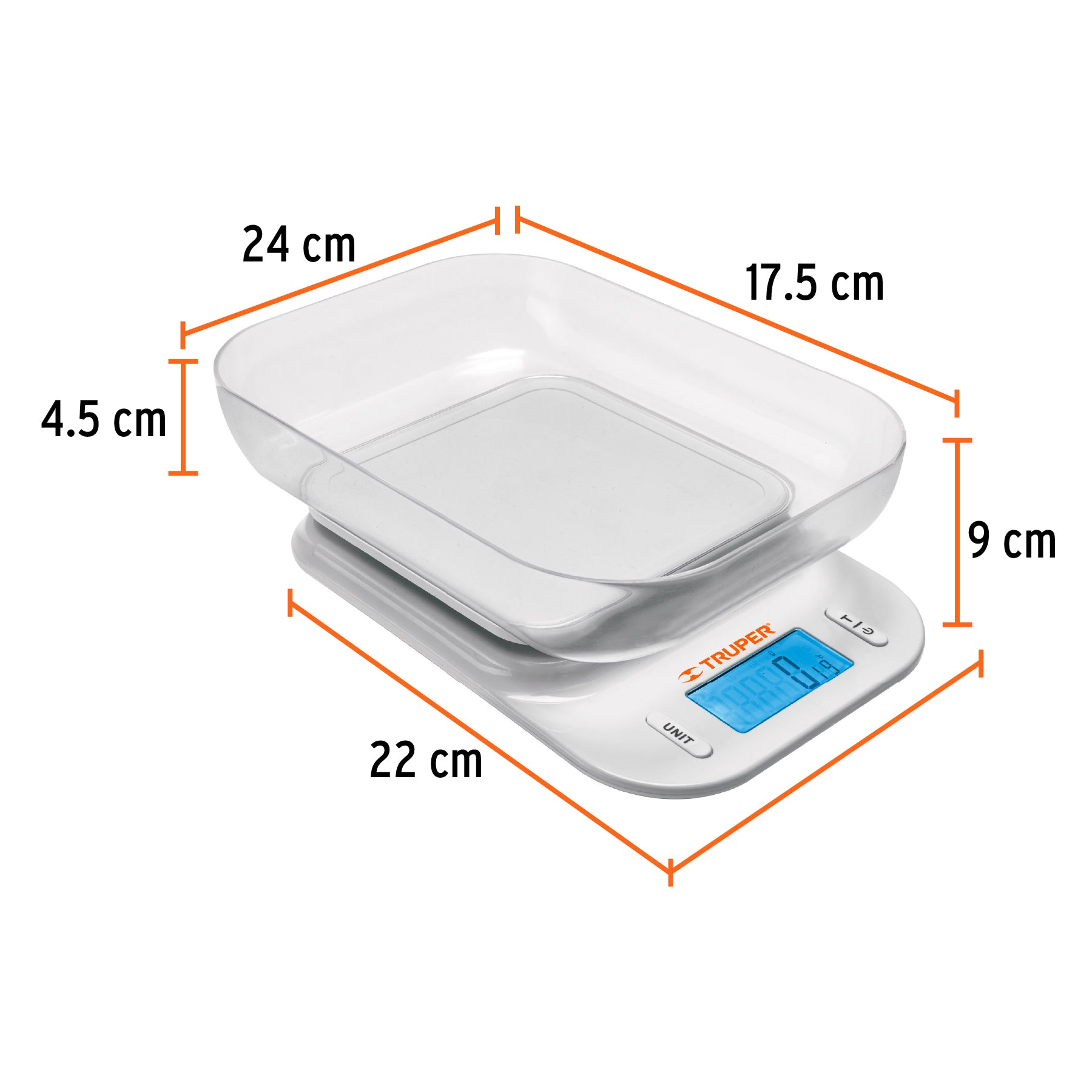 Báscula digital para cocina, con tazón, 5 kg, Truper