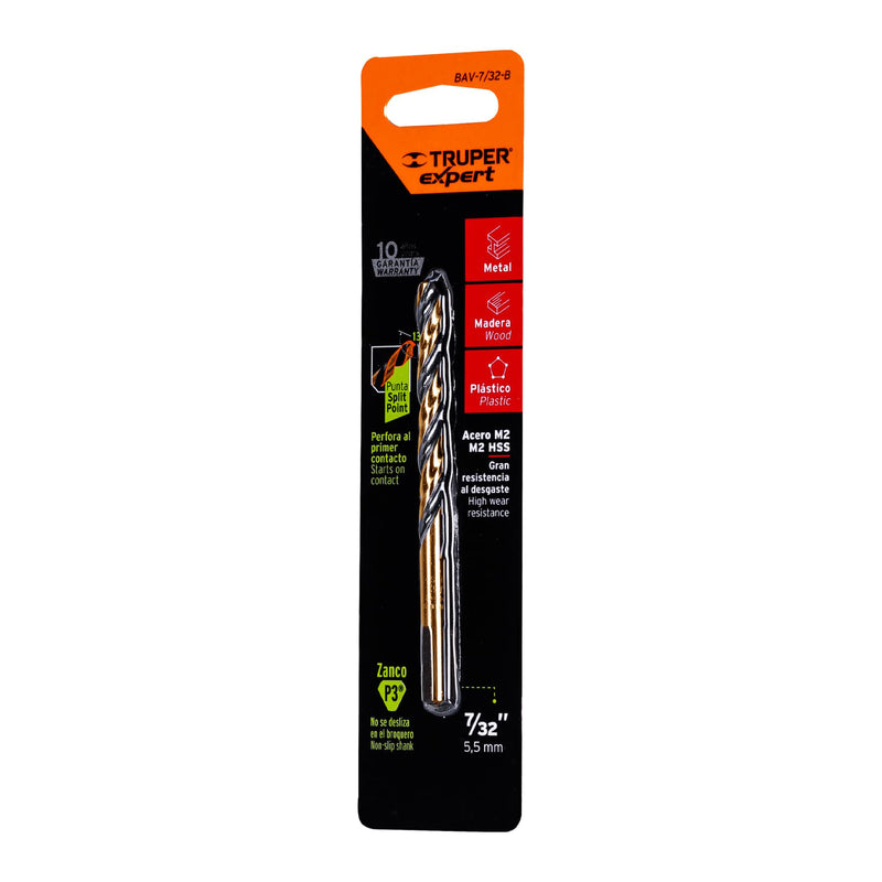 Broca HSS 7/32" Trugold para metal en blíster,  Expert