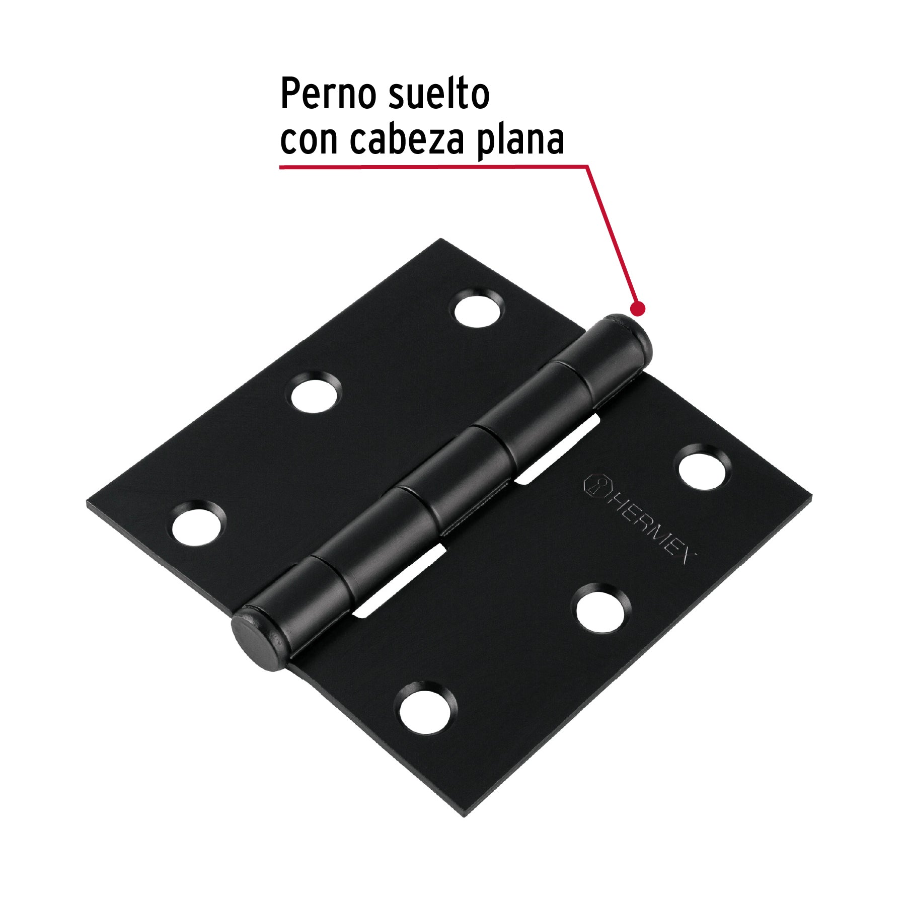 Bisagra cuadrada 3", negro mate, cabeza plana, Hermex