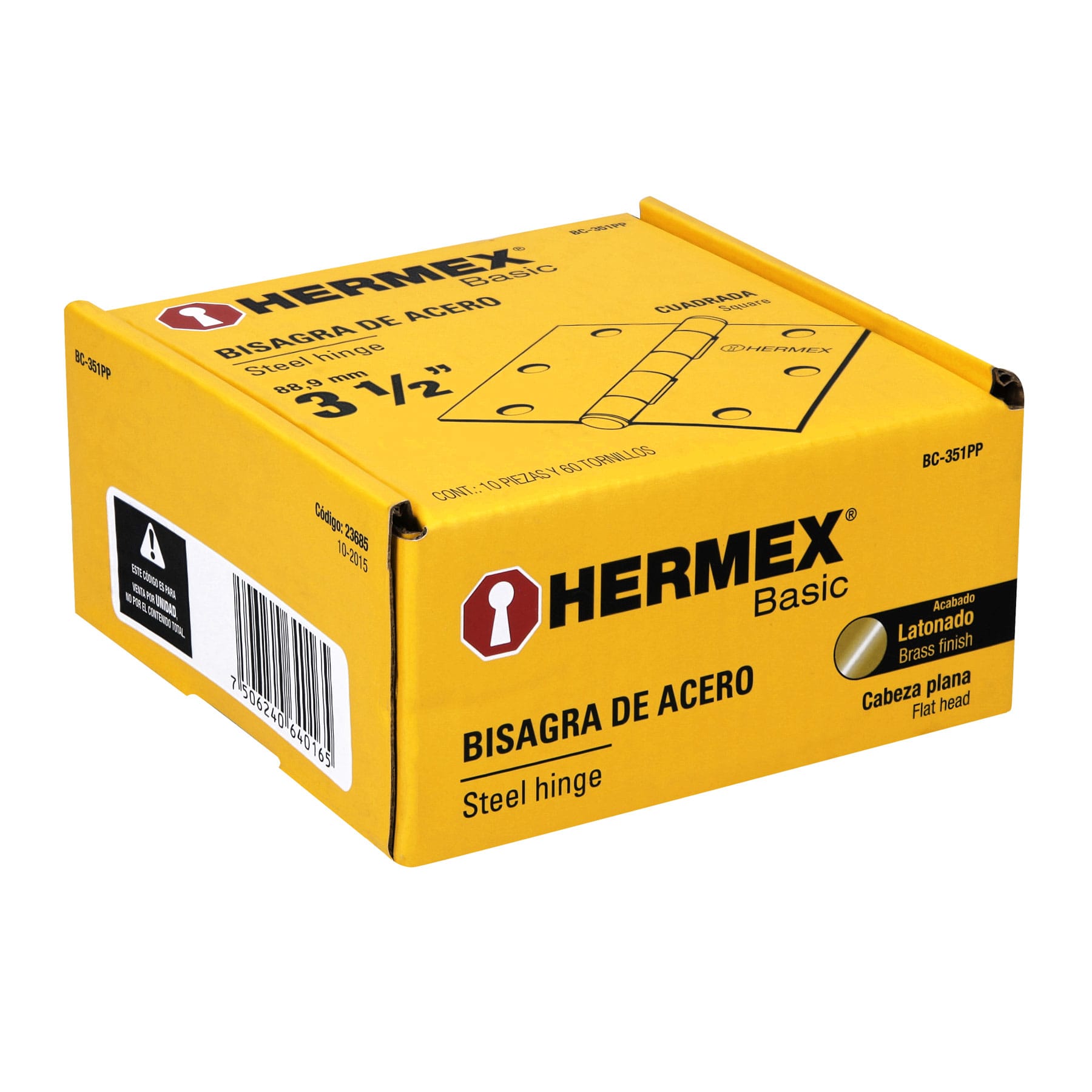 Bisagra cuadrada 3-1/2",latonado, cabeza plana, Hermex BASIC
