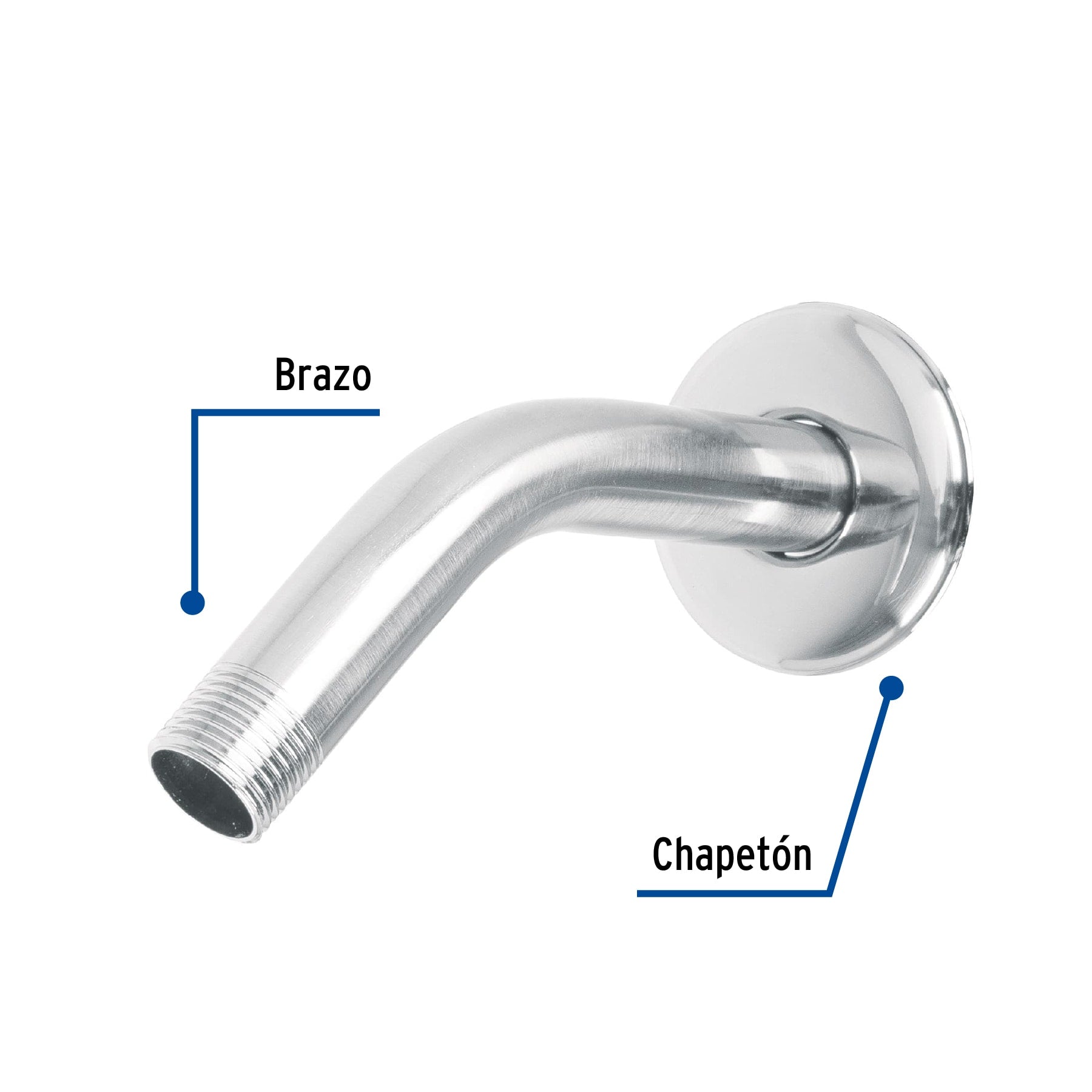 Brazo de acero cromado y chapetón de acero inox para regadera