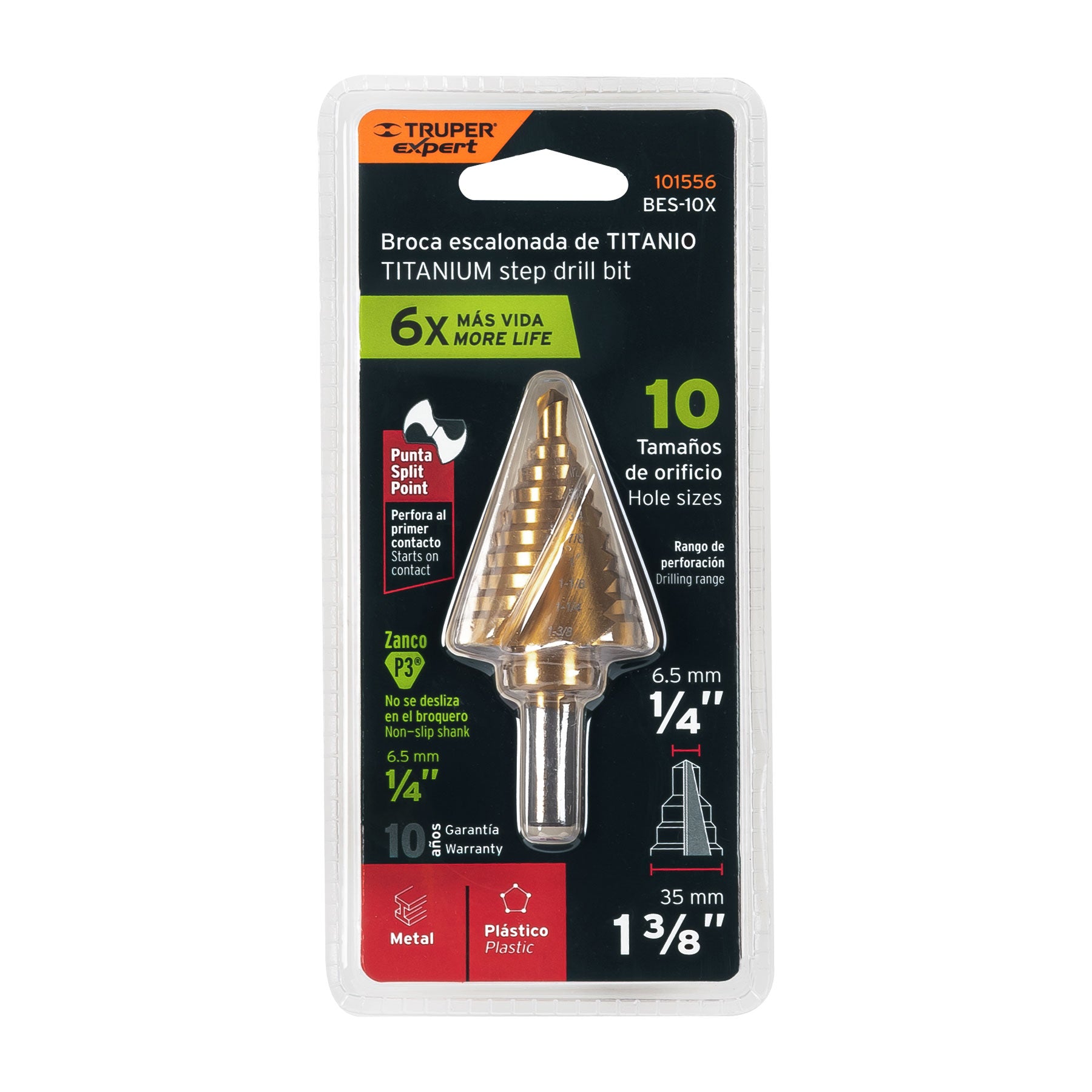 Broca escalonada titanio 10 escalones 1/4" a 1-3/8", Expert