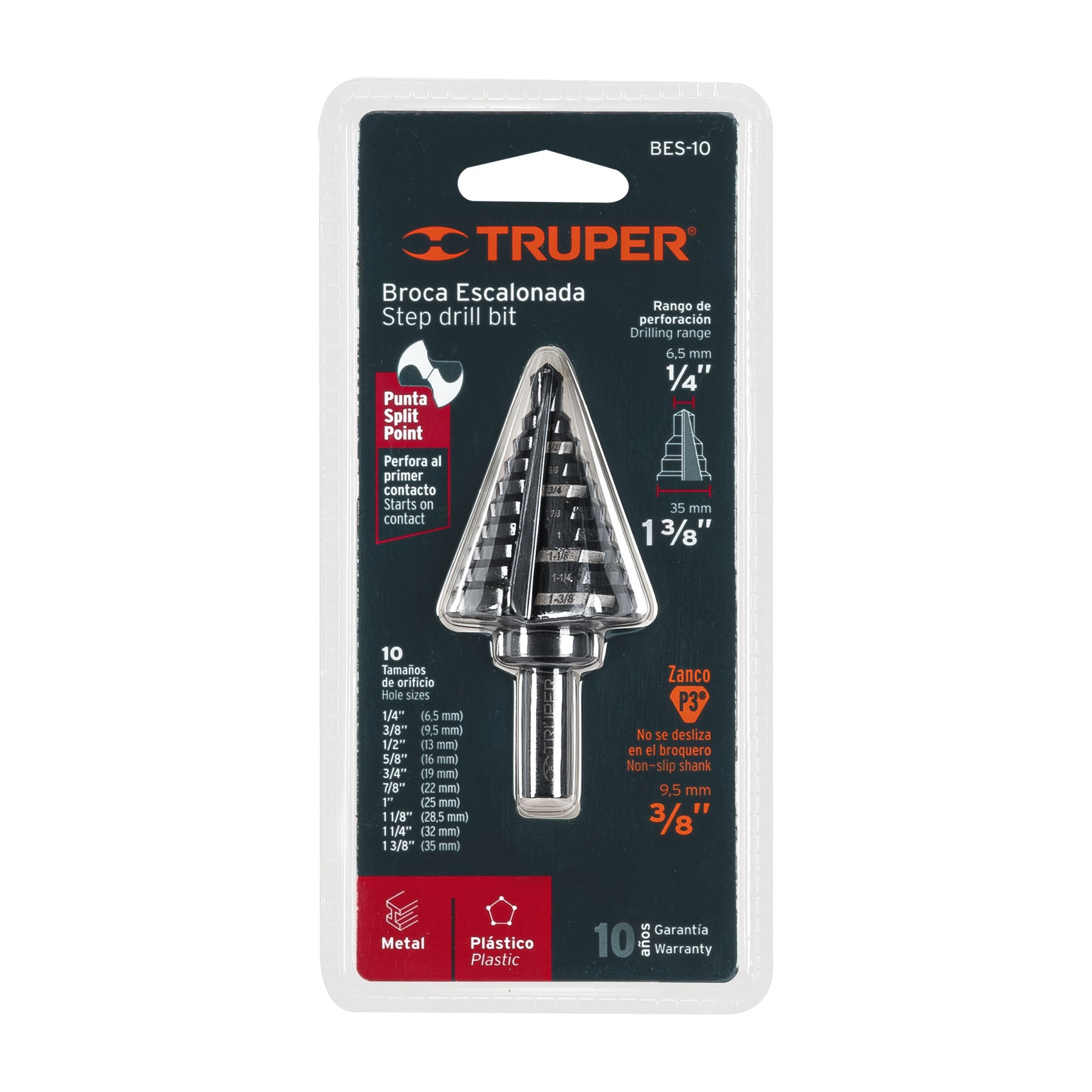 Broca escalonada óxido negro 10escalones 1/4 a 1-3/8",Truper