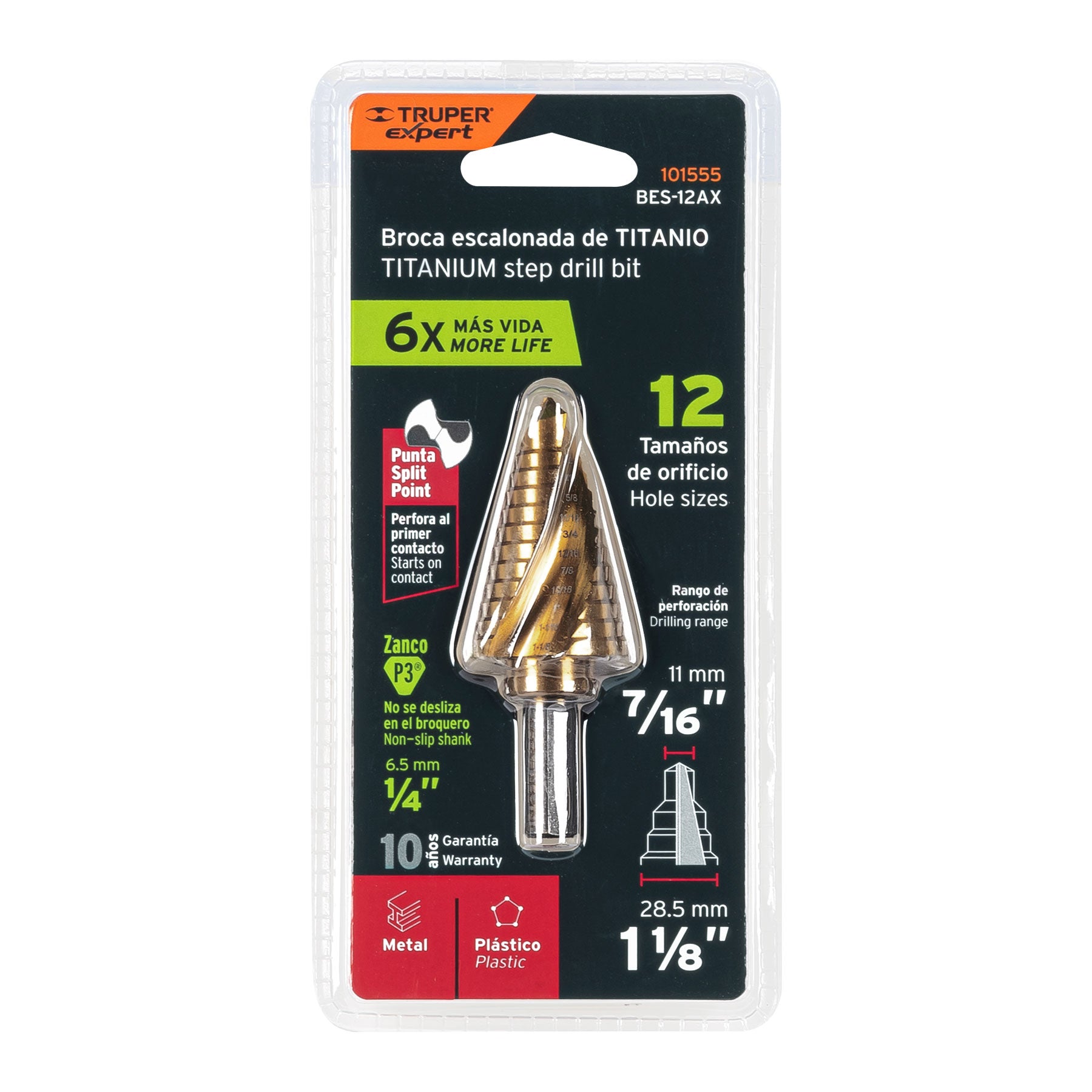 Broca escalonada titanio 12 escalones 7/16" a 1-1/8", Expert