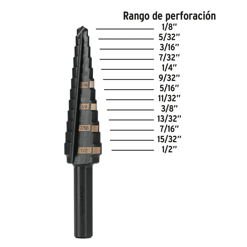 Broca escalonada óxido negro 13 escalones 1/8" a 1/2?