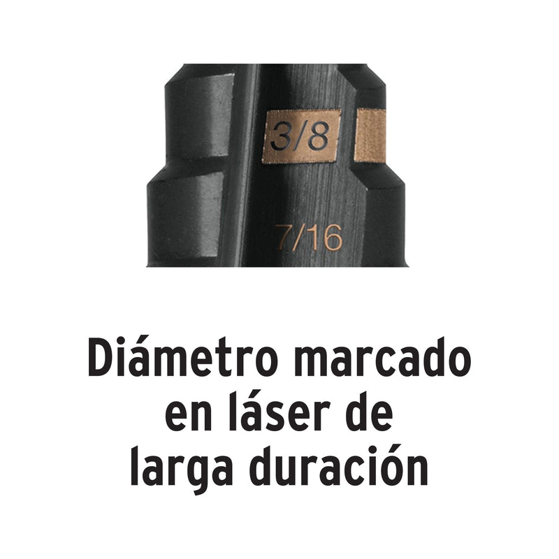 Broca escalonada óxido negro 9 escalones 1/4" a 3/4",  Truper