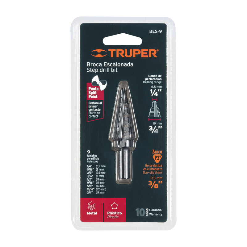 Broca escalonada óxido negro 9 escalones 1/4" a 3/4",  Truper