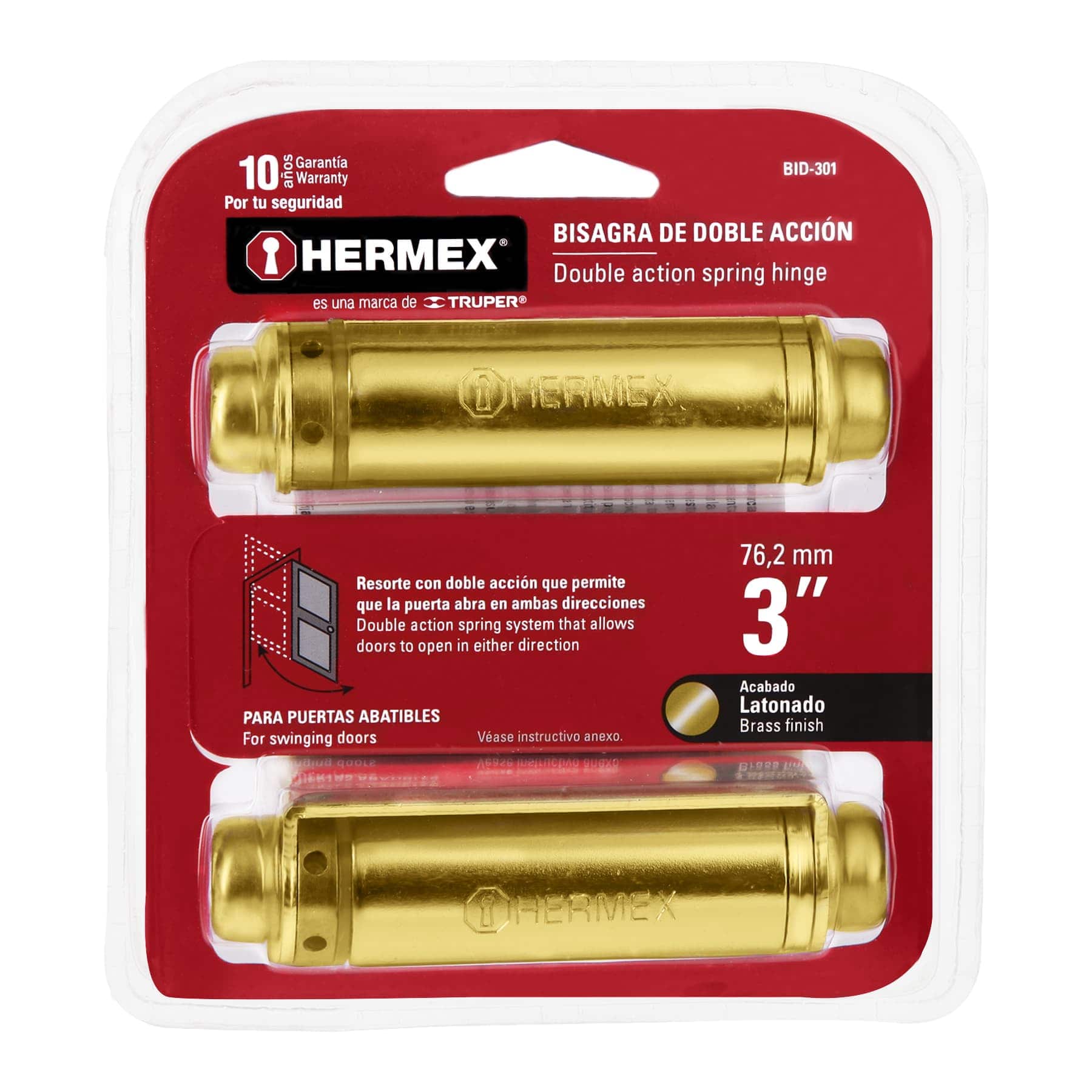 Bisagra de doble acción 3" acero latonado, Hermex