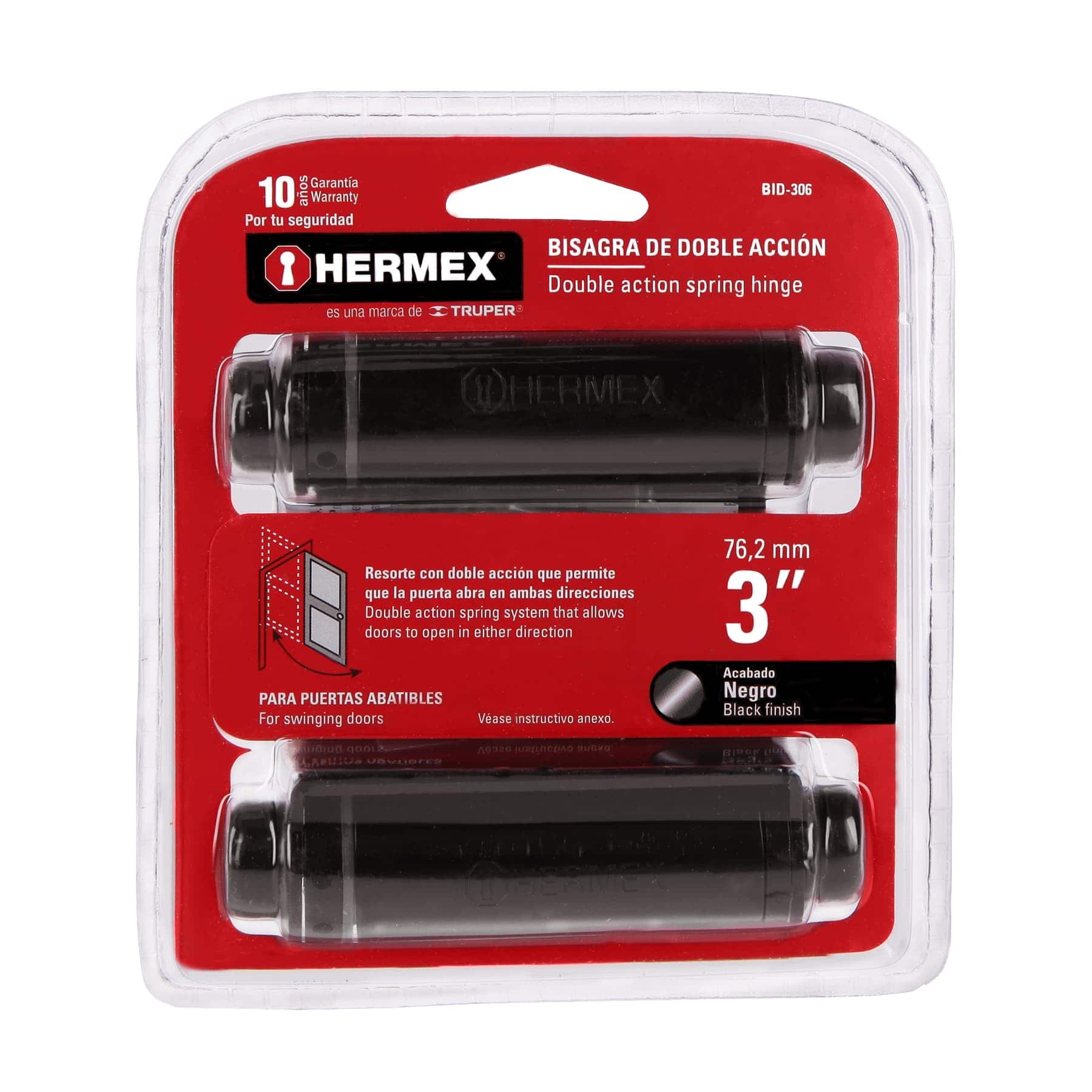 Bisagra de doble acción 3" acero negro, Hermex