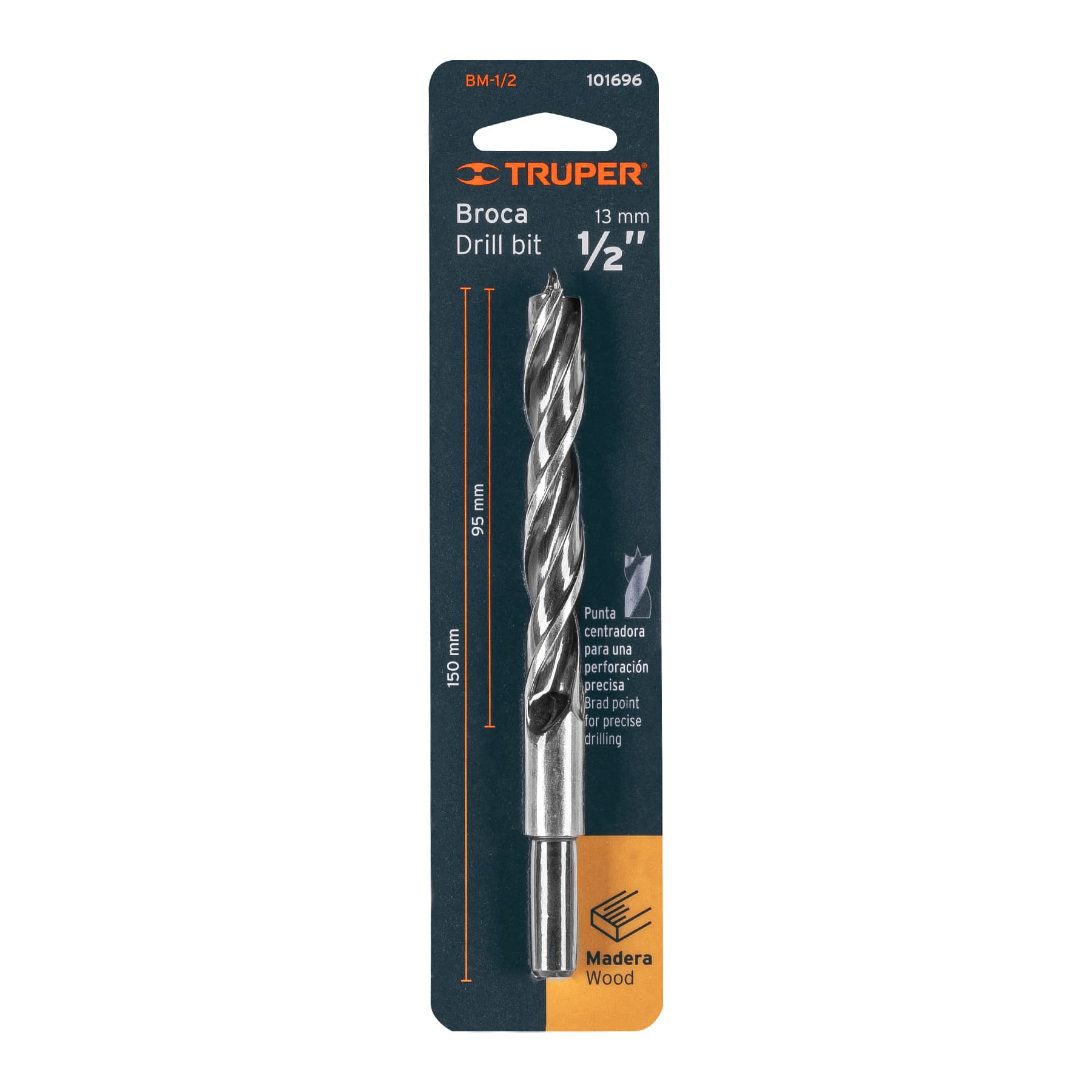 Broca con punta centradora para madera 1/2", Truper