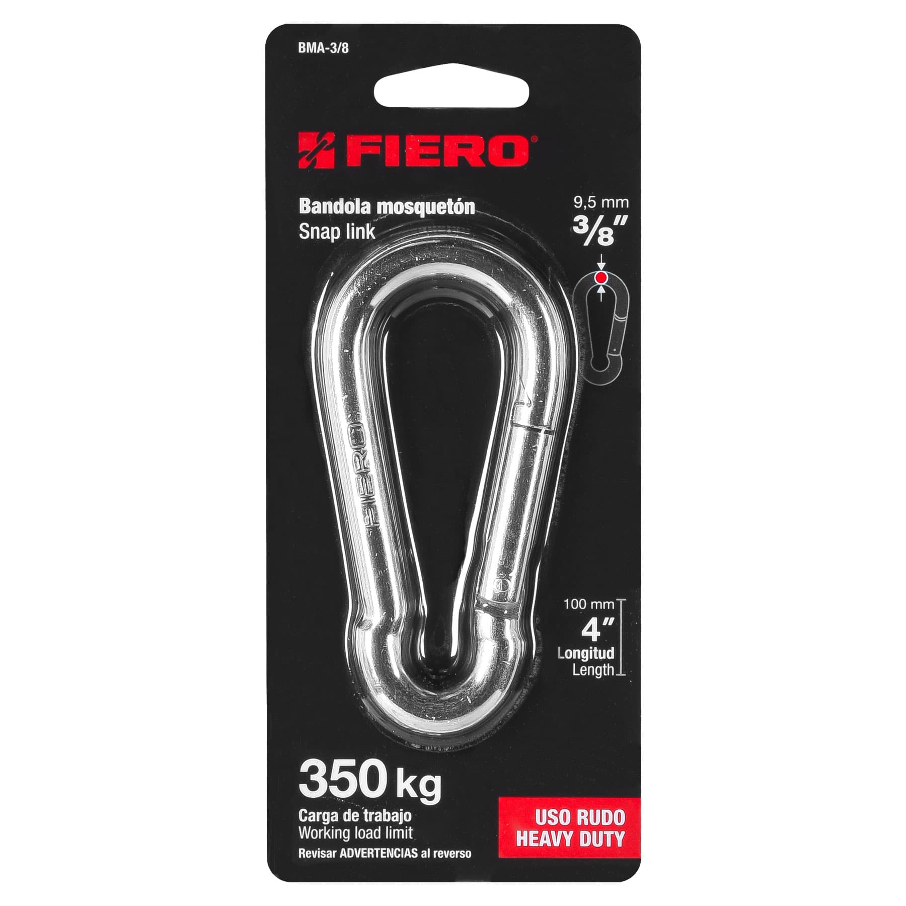 Bandola mosquetón de acero 3/8", Fiero