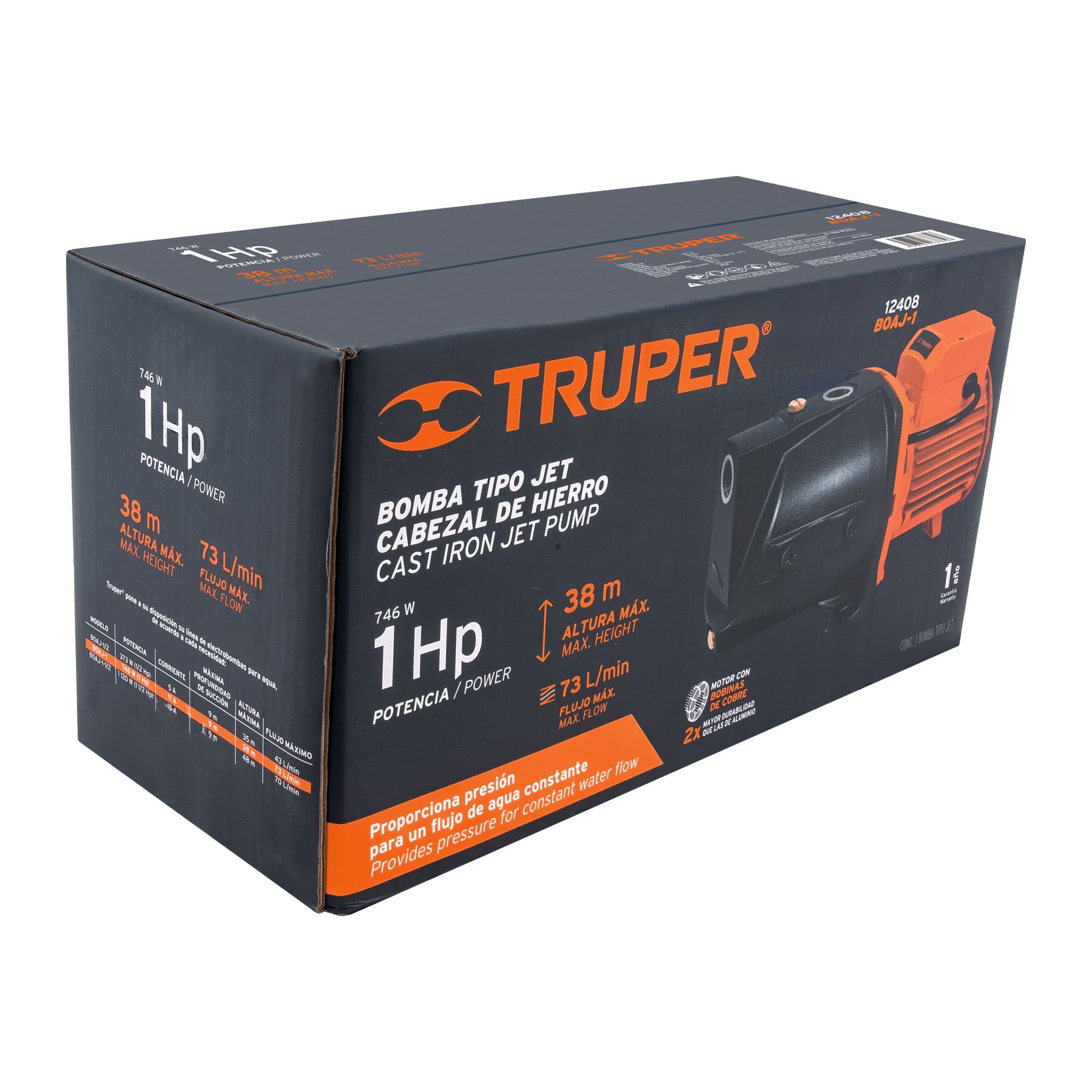 Bomba eléctrica tipo jet para agua, hierro, 1 HP, Truper
