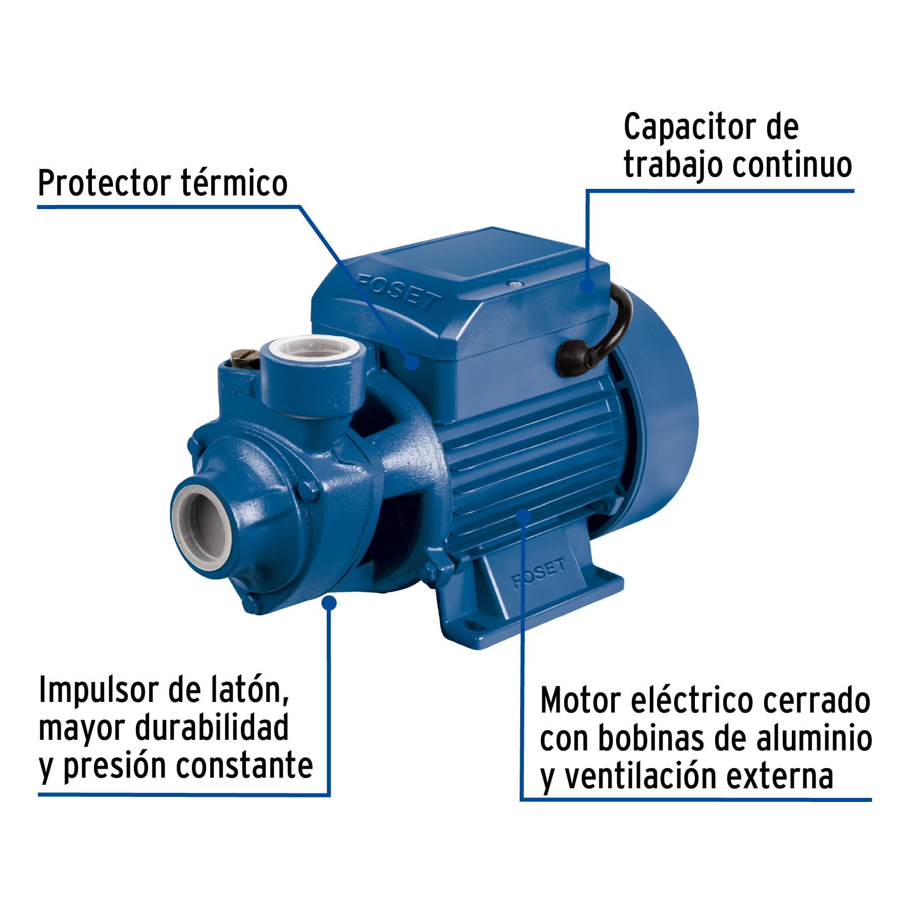 Bomba periférica 1/2HP, altura máx 25m, uso agrícola, Foset