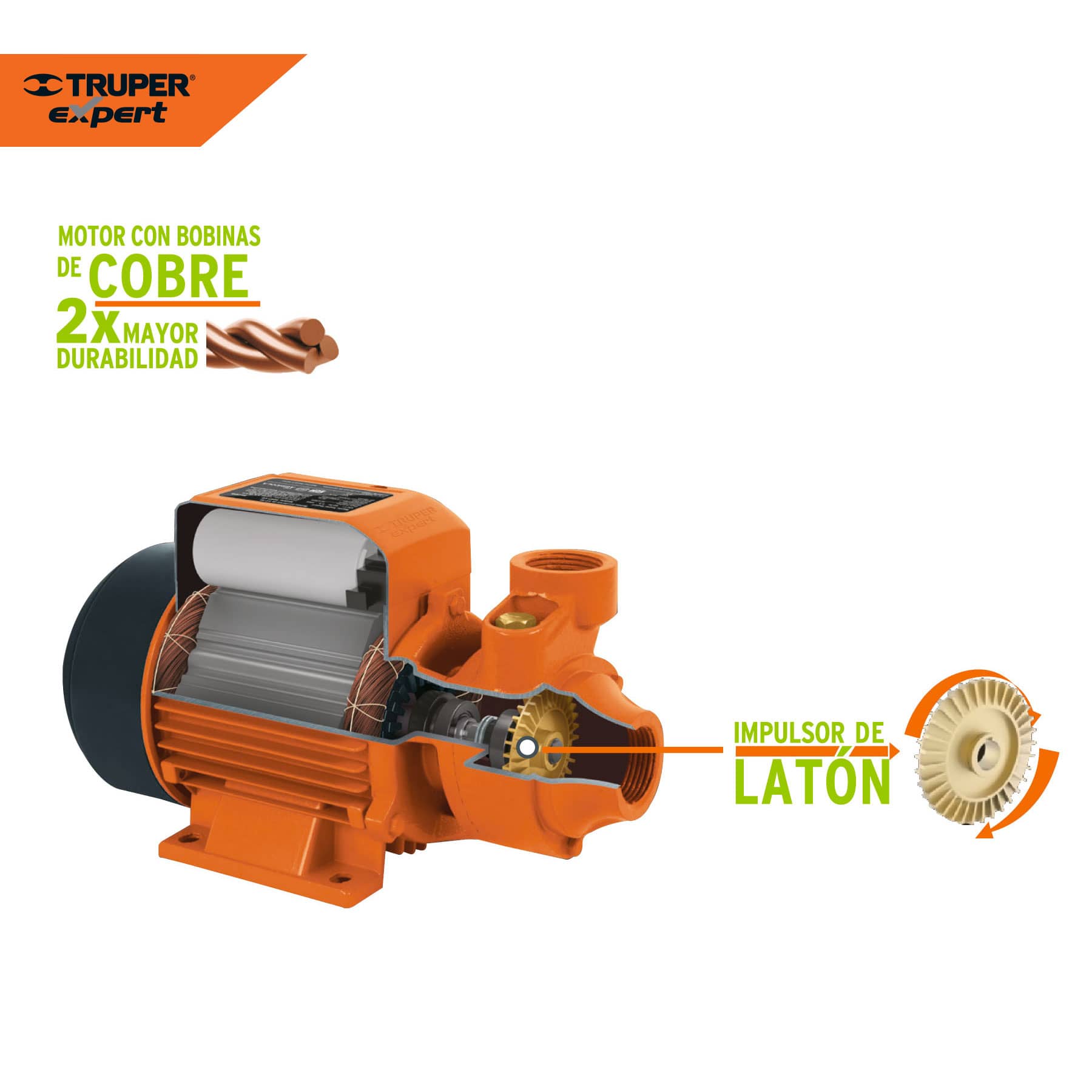 Bomba periférica 1/2HP, altura máx 45m, uso agrícola, Expert