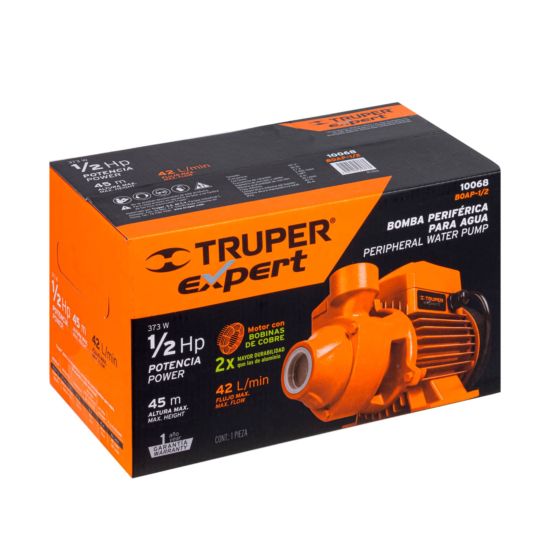 Bomba periférica 1/2HP, altura máx 45m, uso agrícola, Expert