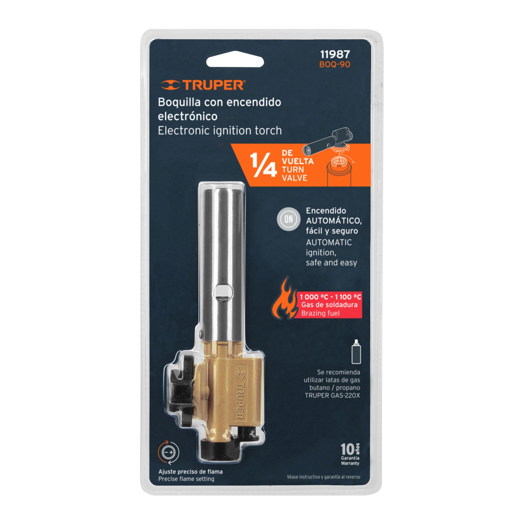 Boquilla aluminio, enc.electrónico, para lata de gas 1/4 vuelta