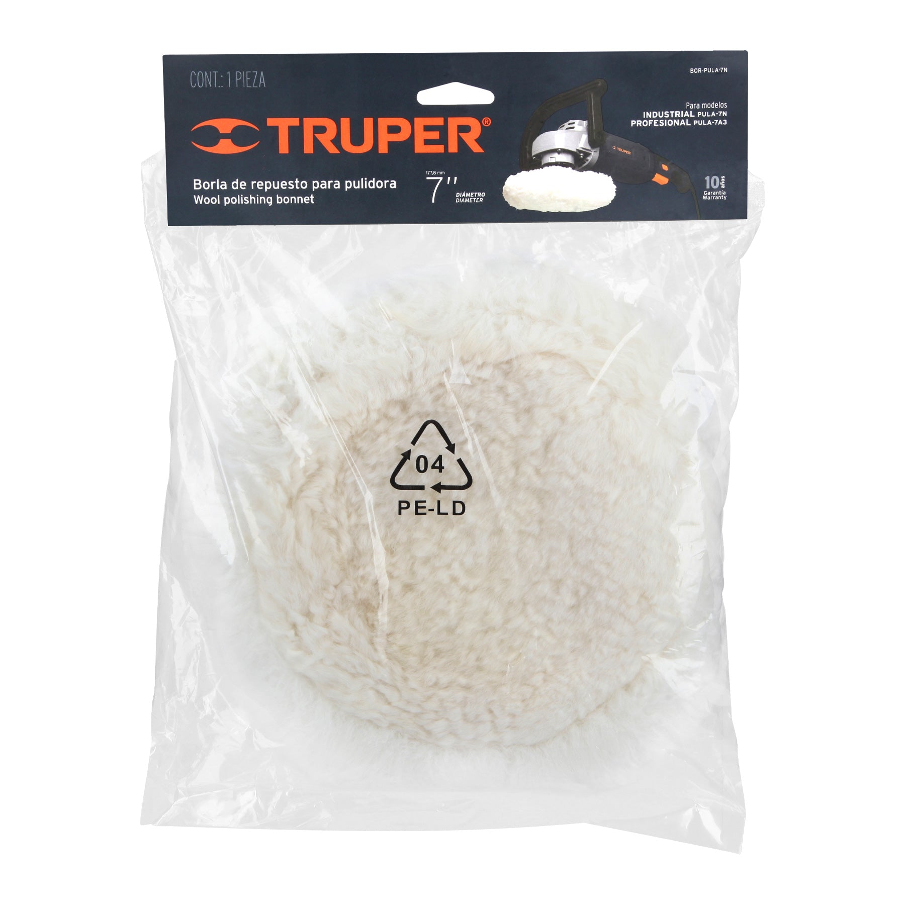 Borla para pulir de lana de 7" hook and loop, Truper