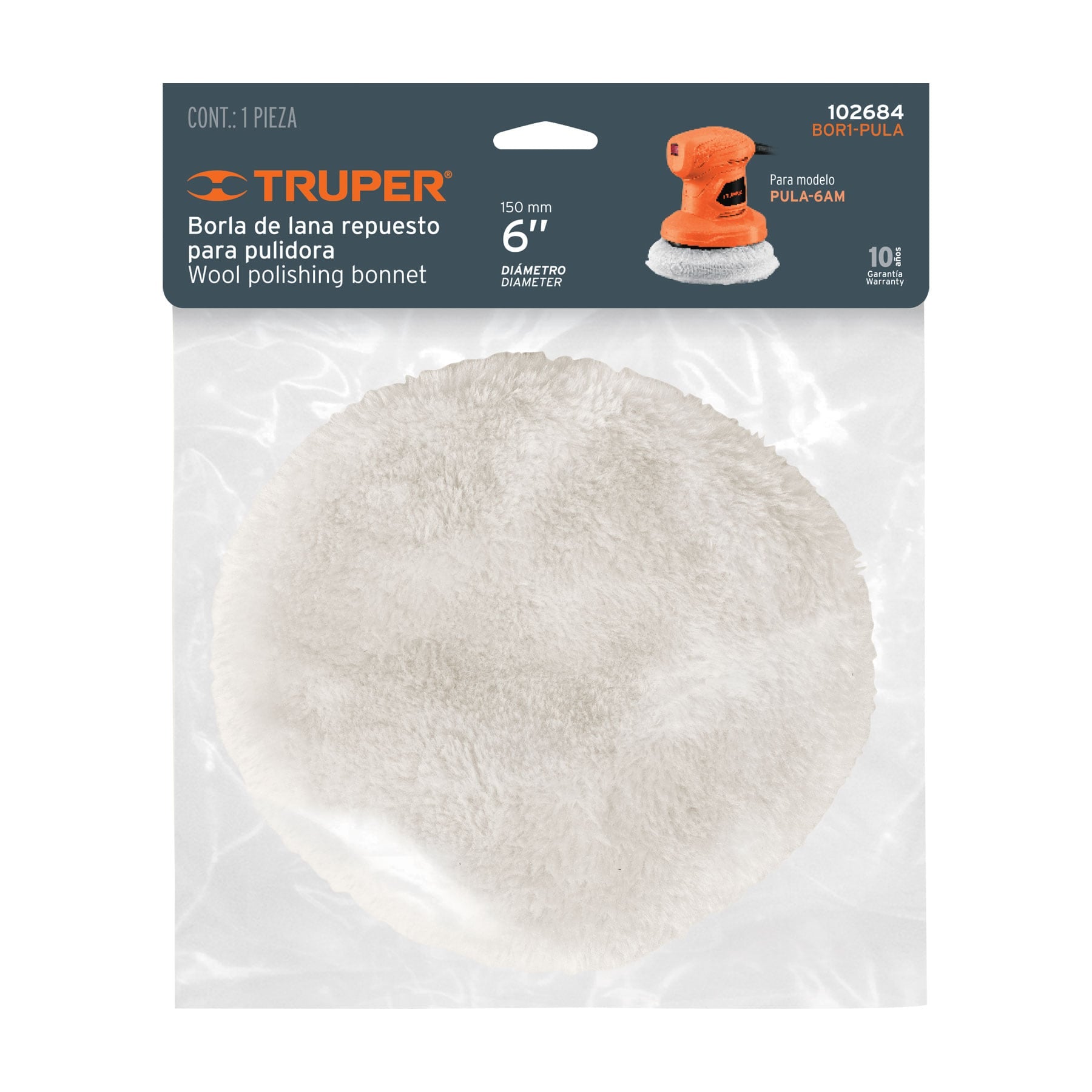 Borla para pulir de poliéster/algodón de 6" con resorte, Truper