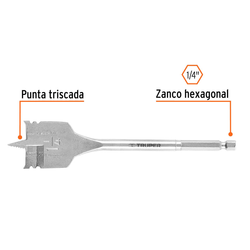 Broca plana de manita 1-1/4" para madera,  Truper