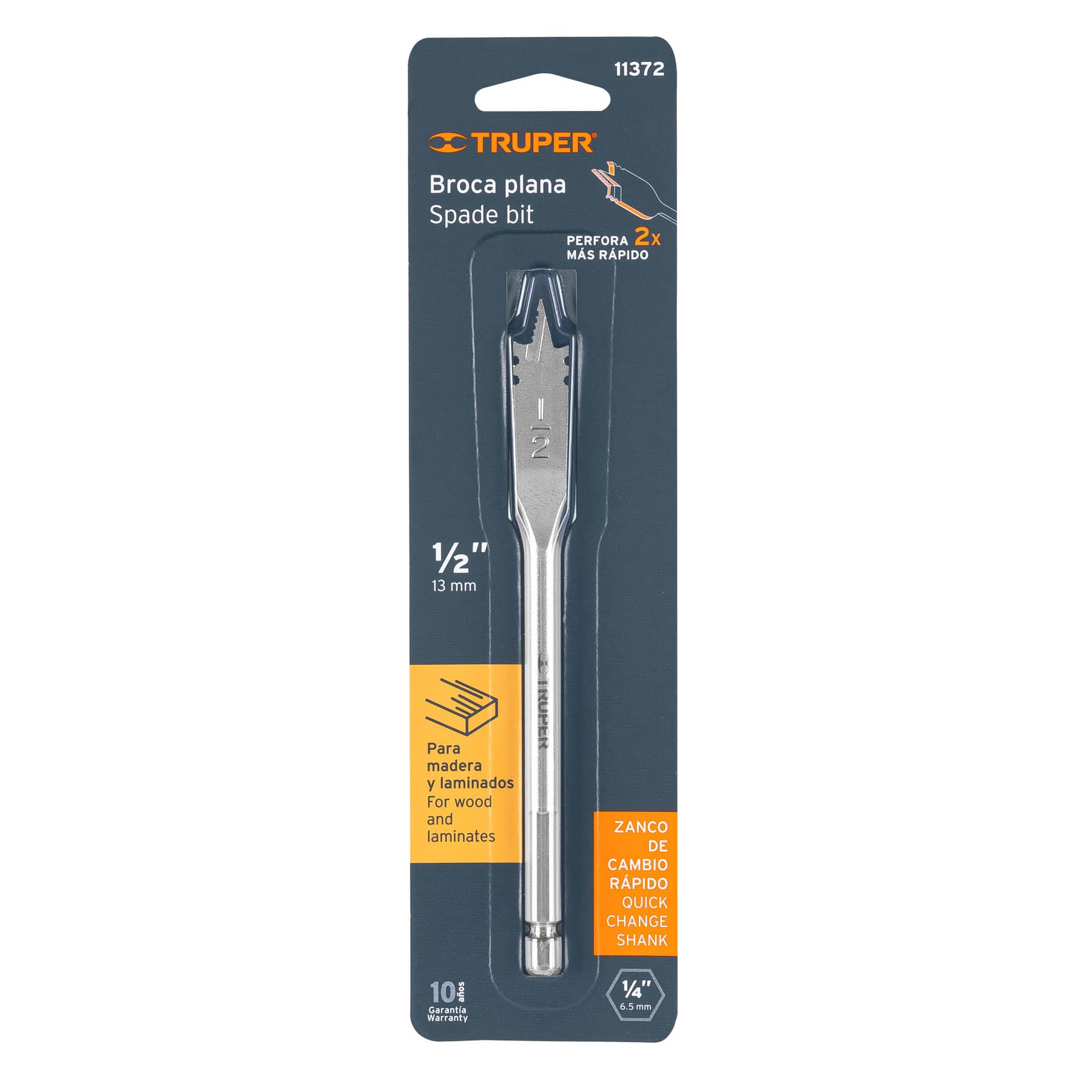 Broca plana de manita 1/2" para madera, Truper