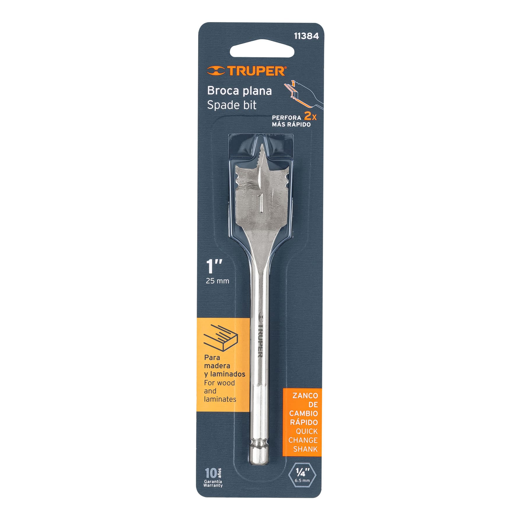 Broca plana de manita 1" para madera, Truper