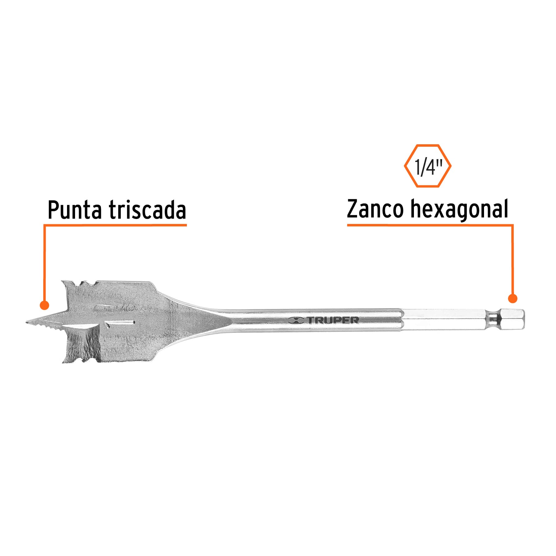 Broca plana de manita 1" para madera, Truper