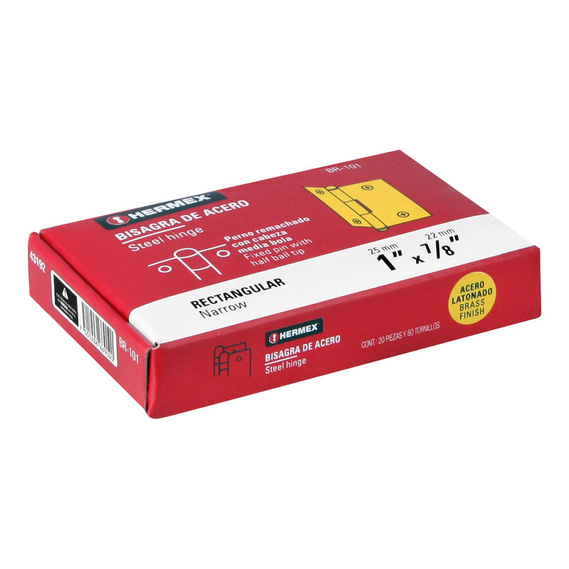 Bisagra rectangular 1" acero latonado,  Hermex