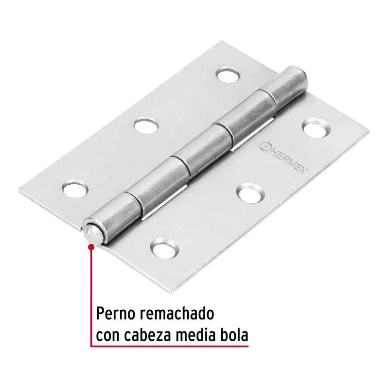 Bisagra rectangular 3-1/2" acero pulido,  Hermex